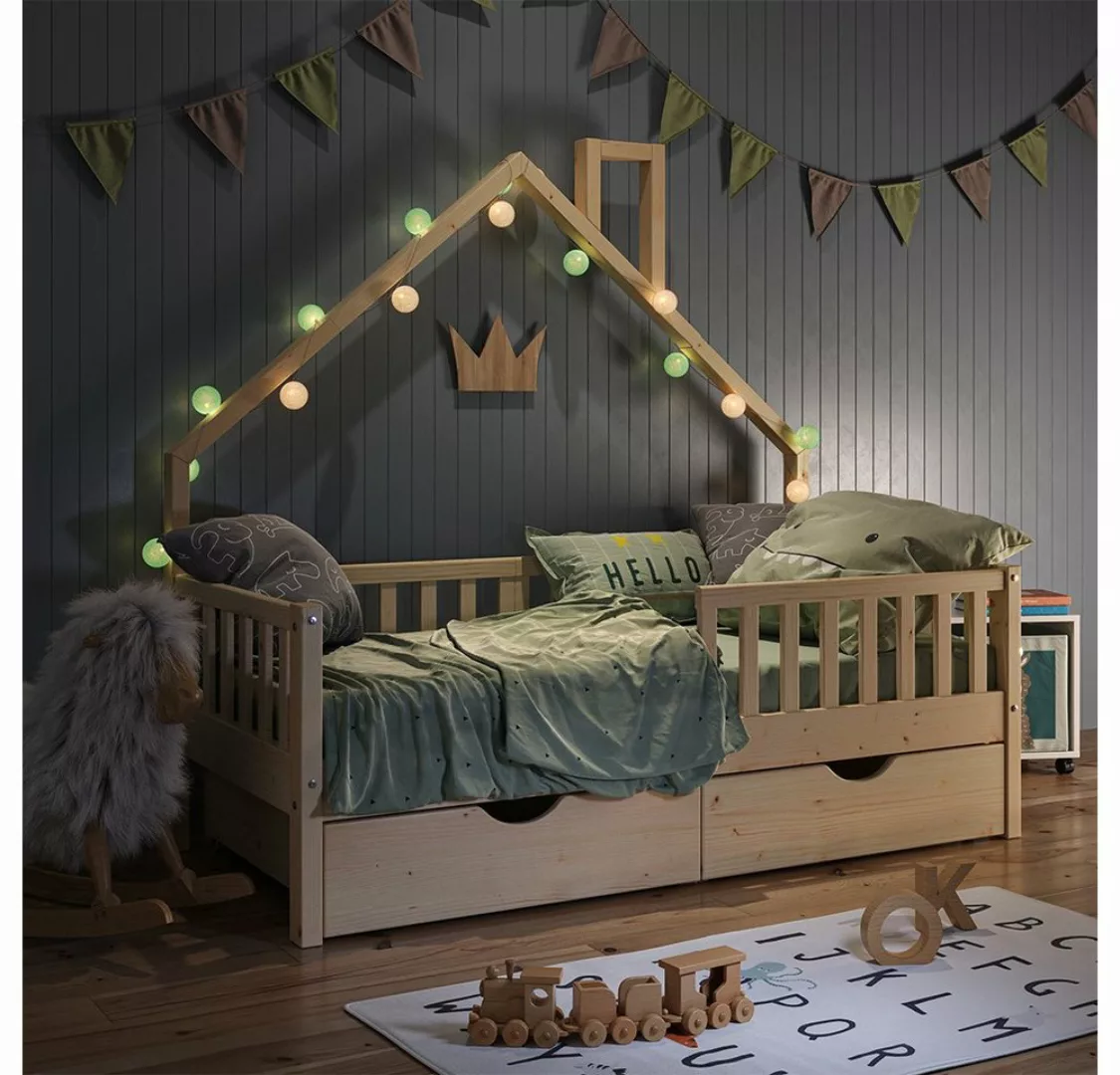 VitaliSpa® Hausbett Kinderbett Spielbett Noemi 80x160cm Natur Schubladen günstig online kaufen