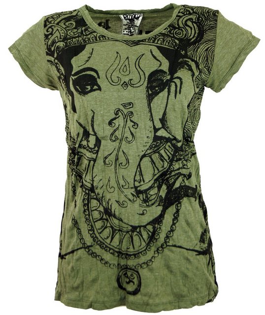 Guru-Shop T-Shirt Sure T-Shirt Ganesh - olive Festival, Goa Style, alternat günstig online kaufen