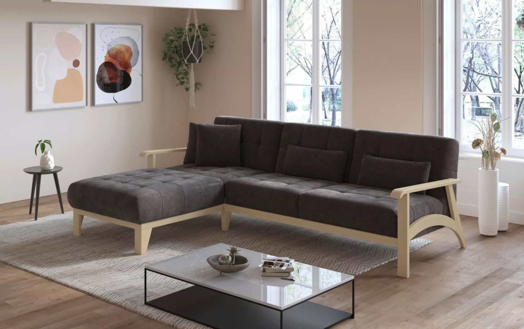 sit&more Ecksofa »Billund L-Form«, Armlehnen aus Buchenholz in natur, versc günstig online kaufen