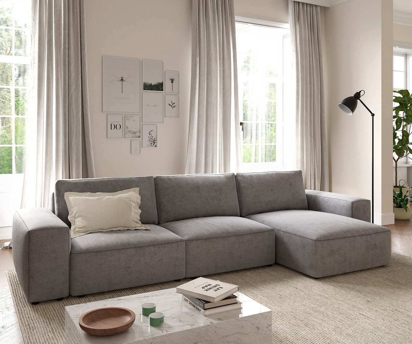 DELIFE Ecksofa Lanzo, L Mikrofaser Grau 360x160 cm Recamiere variabel günstig online kaufen