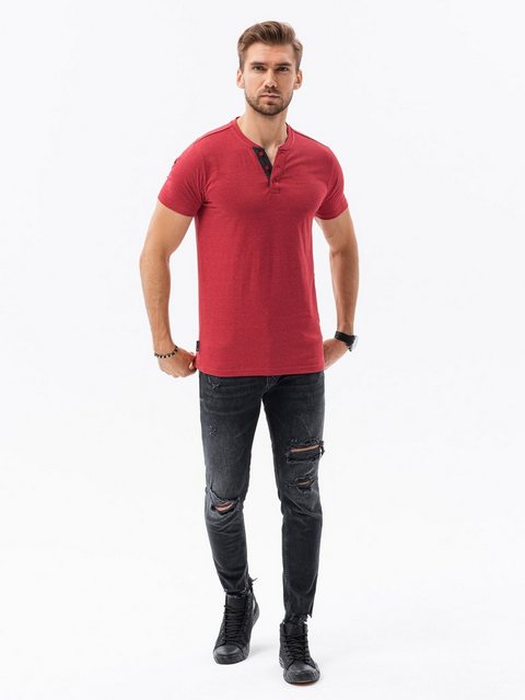 OMBRE T-Shirt Unifarbenes Herren-T-Shirt - rot meliert S1390 S günstig online kaufen