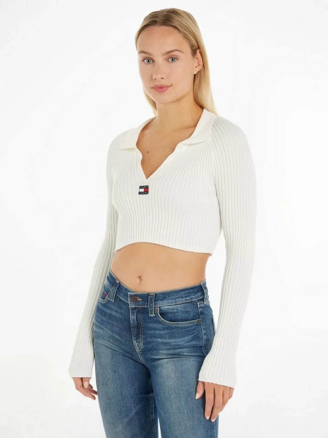 Tommy Jeans Strickpullover TJW XS BADGE RIB COLLAR SWEATER mit V-Ausschnitt günstig online kaufen