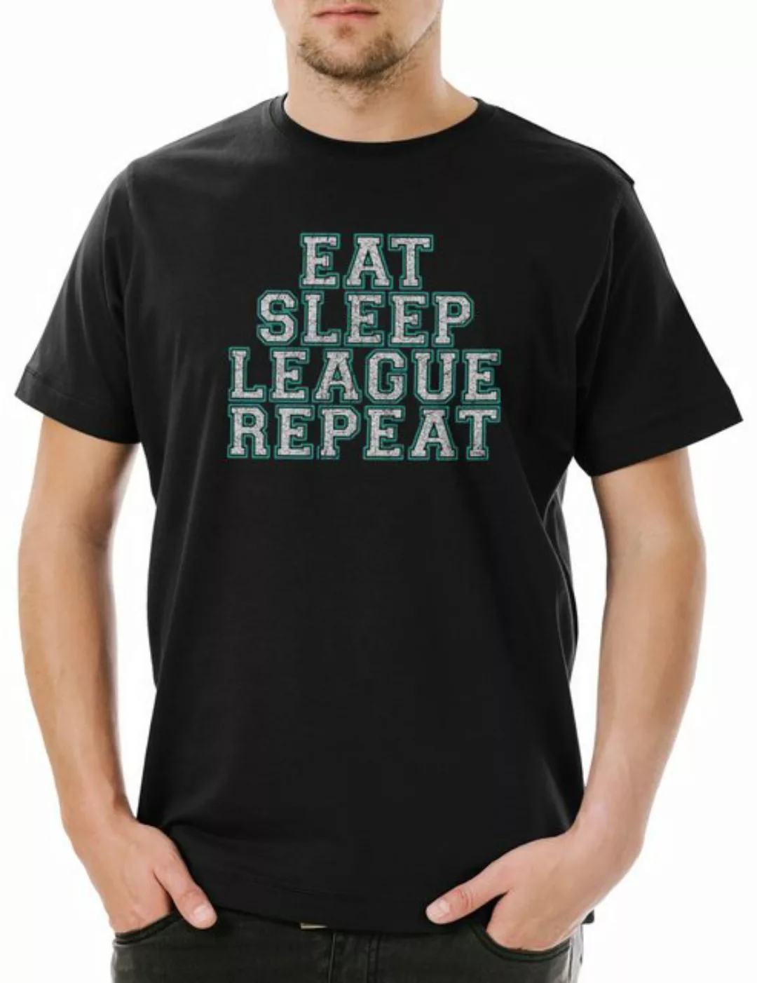 Urban Backwoods Print-Shirt Eat Sleep League Repeat Herren T-Shirt Gamer Ga günstig online kaufen