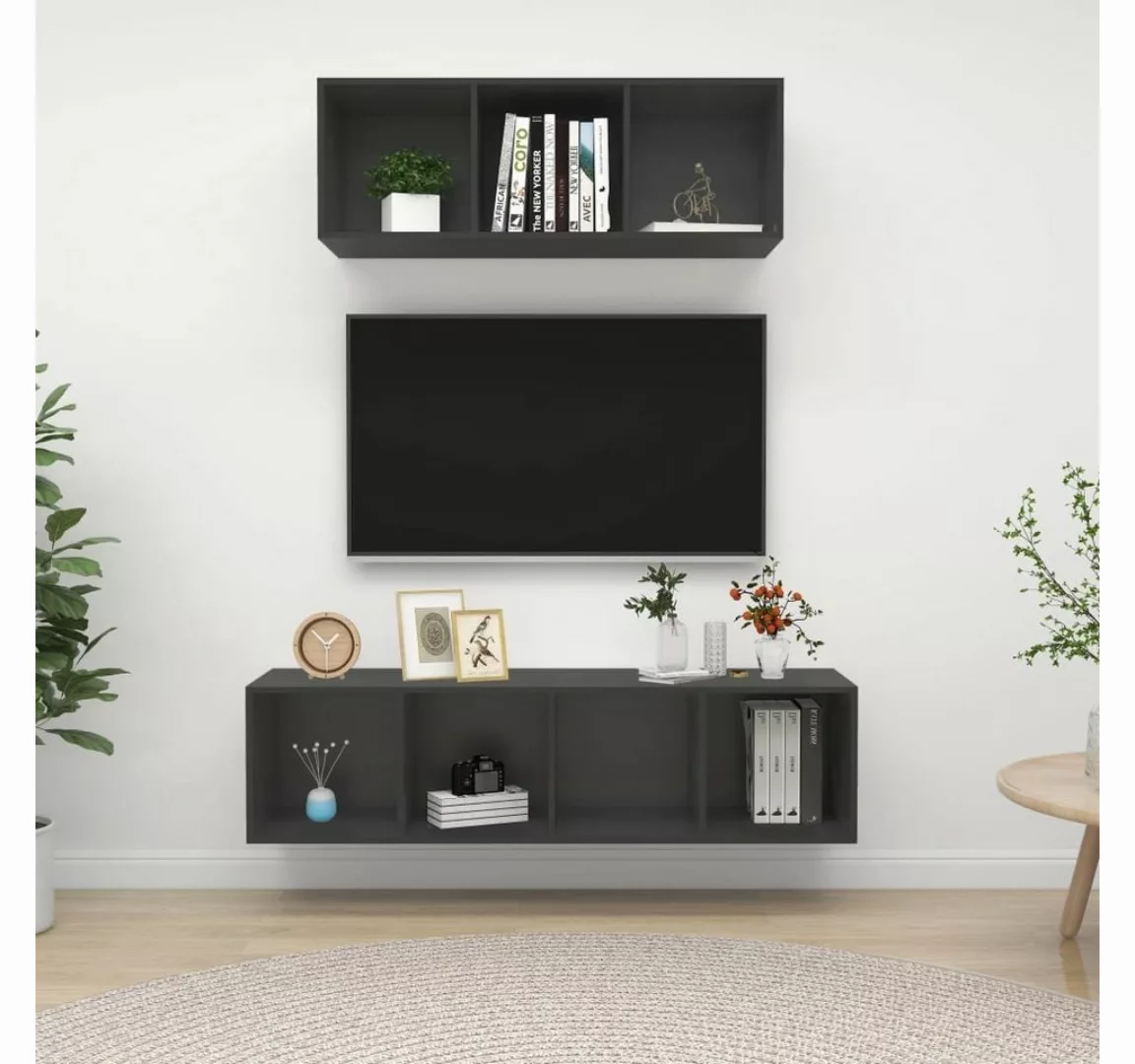 furnicato TV-Schrank 2-tlg. TV-Schrank-Set Grau Holzwerkstoff günstig online kaufen