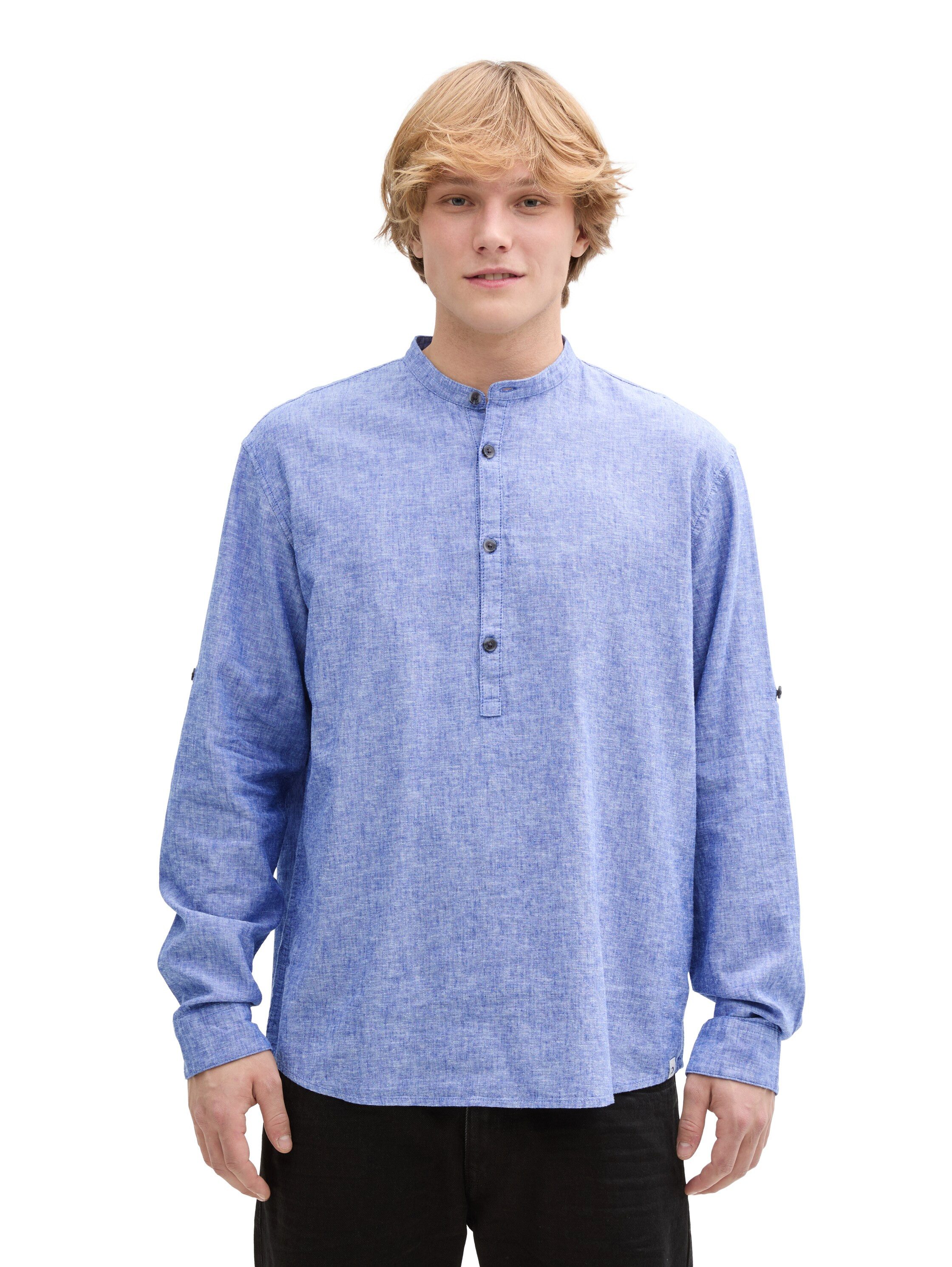 TOM TAILOR Denim Langarmhemd mit Leinenanteil günstig online kaufen