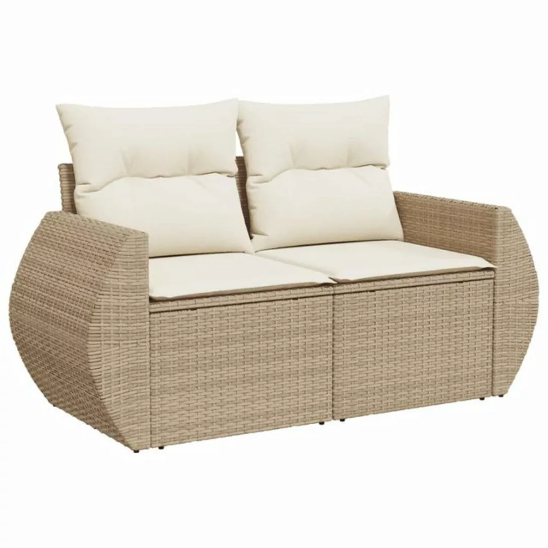 vidaXL Loungesofa Gartensofa mit Kissen 2-Sitzer Beige Poly Rattan, 1 Teile günstig online kaufen