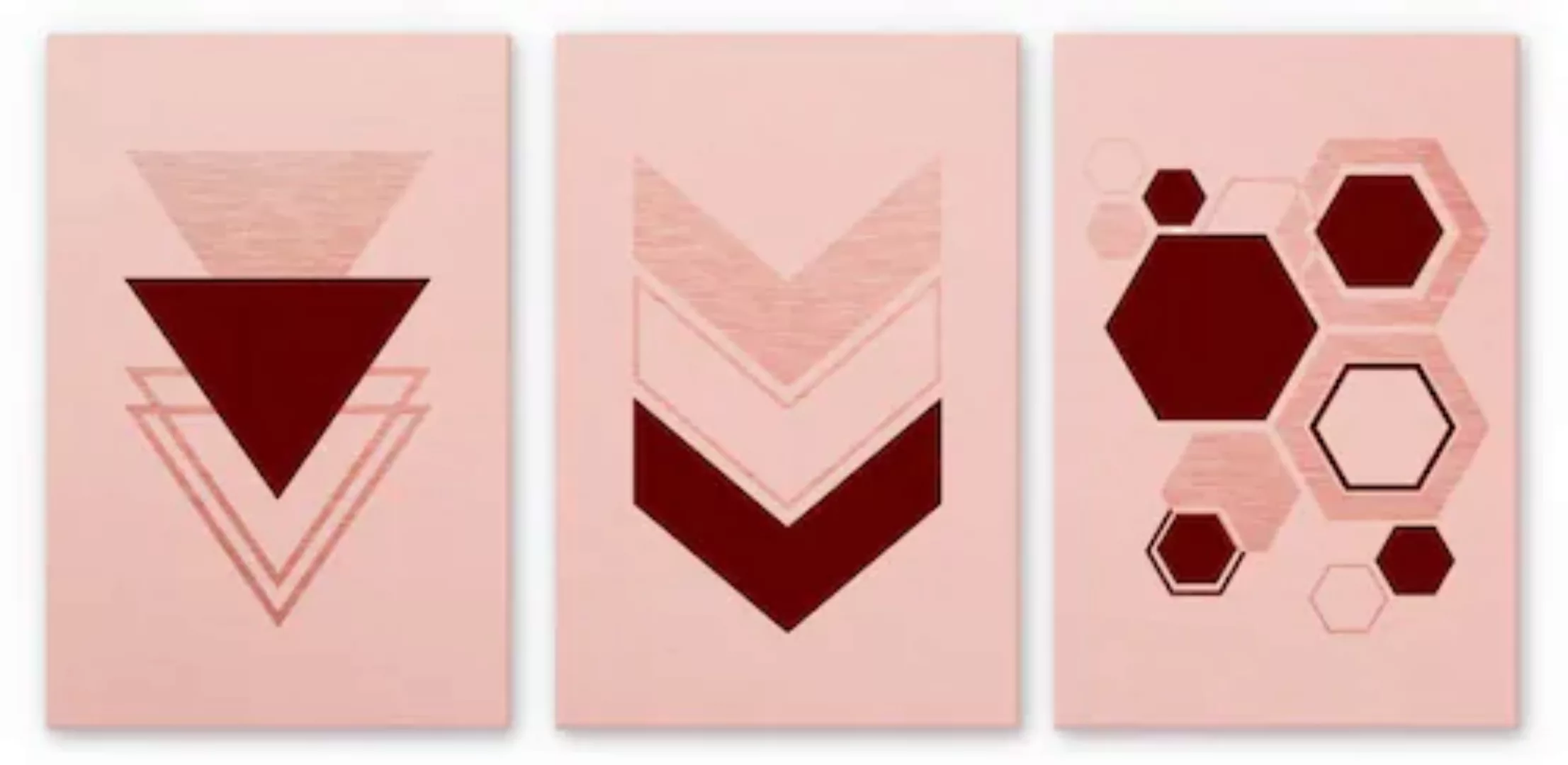 Wall-Art Mehrteilige Bilder "Geometrische Figuren Rosa", (Set, 3 St.), Meta günstig online kaufen