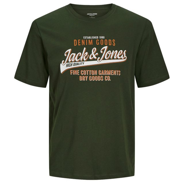 Jack & Jones Rundhalsshirt Große Größen Herren T-Shirt dunkelgrün Logoprint günstig online kaufen