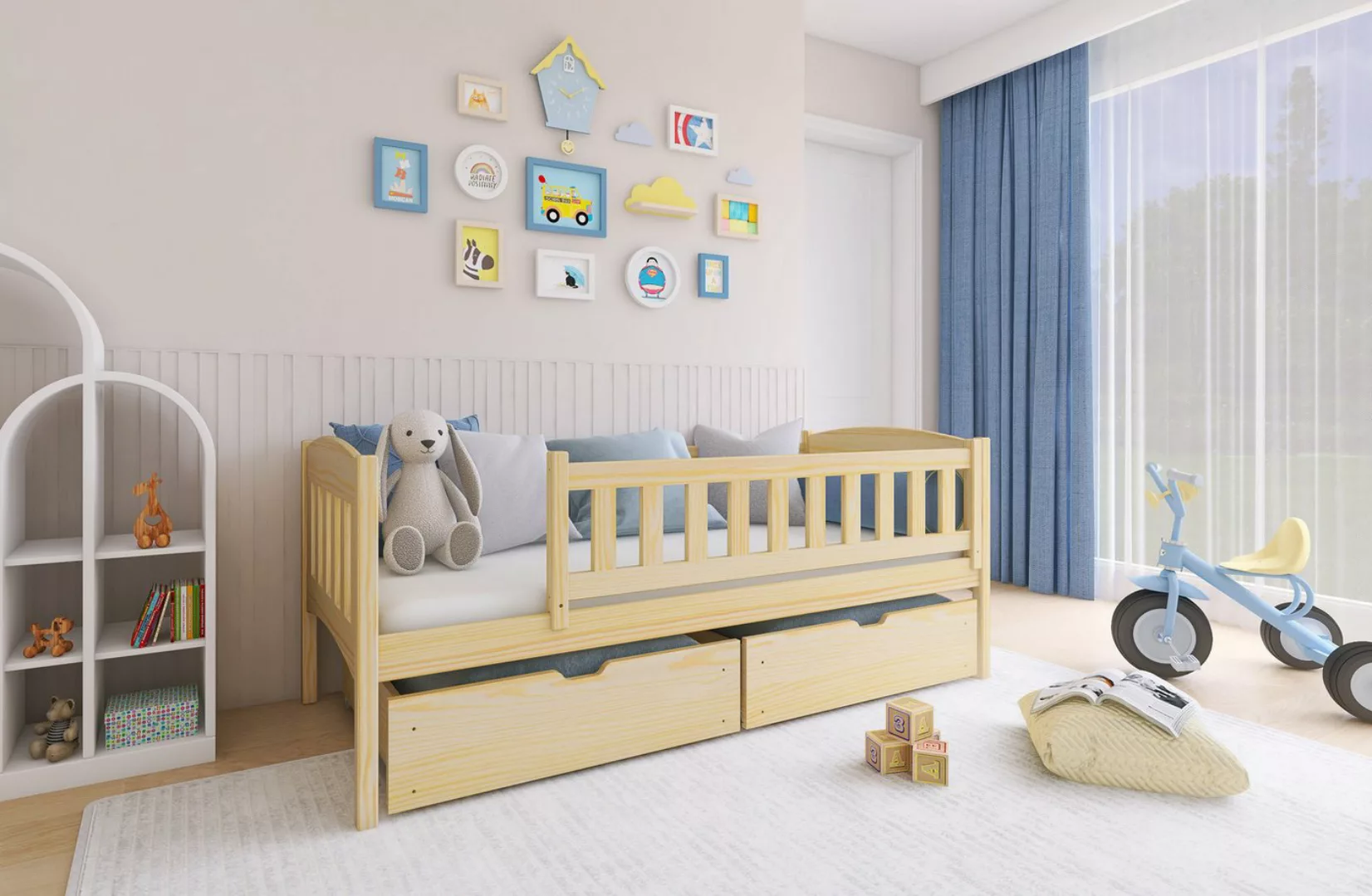 thematys Kinderbett Jugendbett mit zwei Schubladen Rausfallschutz und Rolll günstig online kaufen