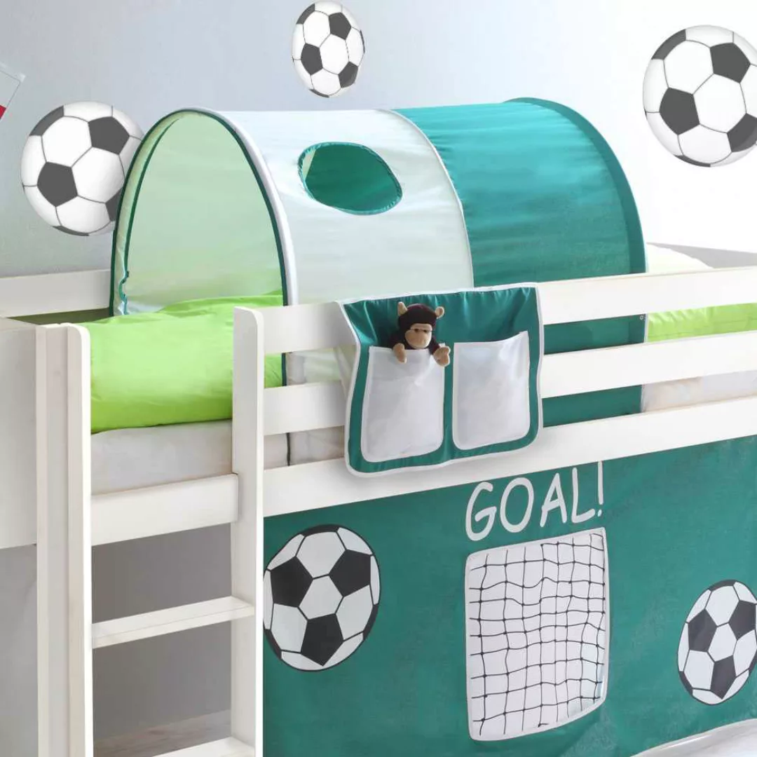 Kinderhochbett aus Kiefer Massivholz Fußball Design günstig online kaufen