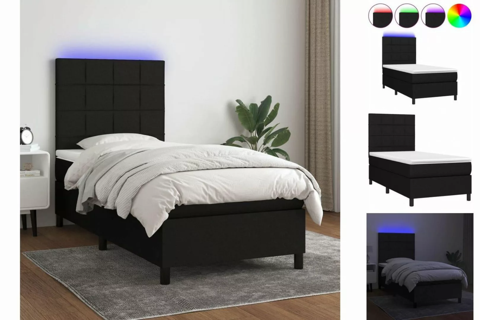 vidaXL Bettgestell Boxspringbett mit Matratze LED Schwarz 90x200 cm Stoff B günstig online kaufen