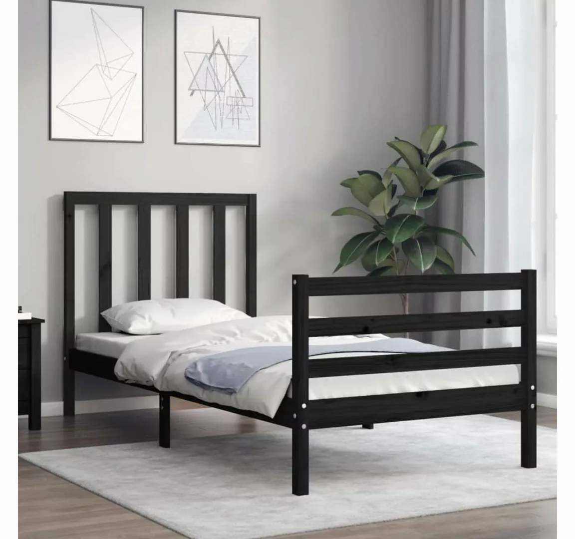 vidaXL Bett Massivholzbett mit Kopfteil Schwarz 90x200 cm günstig online kaufen