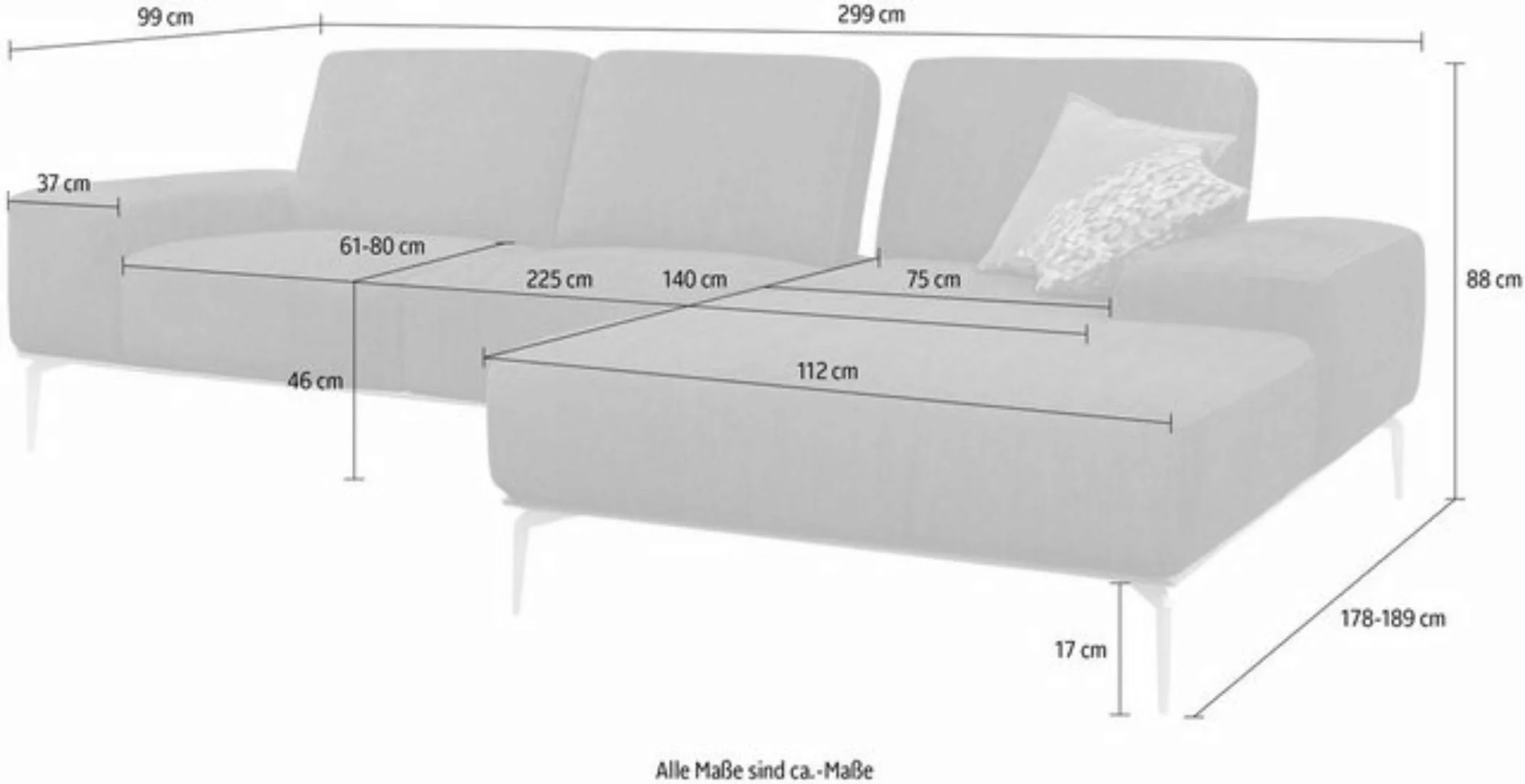 W.SCHILLIG Ecksofa run, mit elegantem Holzsockel, Füße in Silber matt, Brei günstig online kaufen