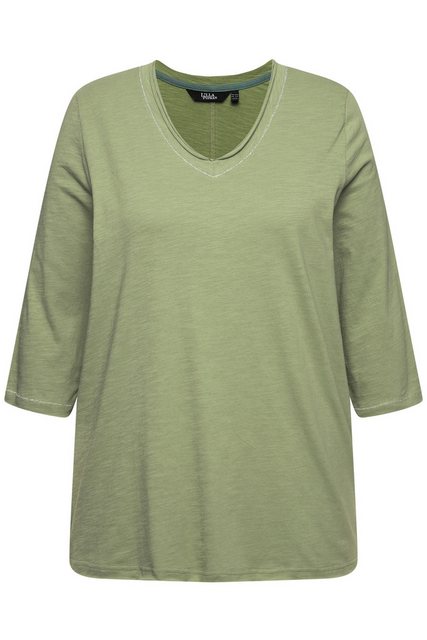 Ulla Popken Rundhalsshirt Shirt Metallic-Nähte V-Ausschnitt 3/4-Arm günstig online kaufen