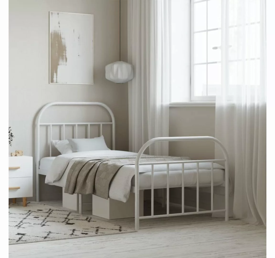 furnicato Bett Bettgestell mit Kopf- und Fußteil Metall Weiß 90x190 cm günstig online kaufen