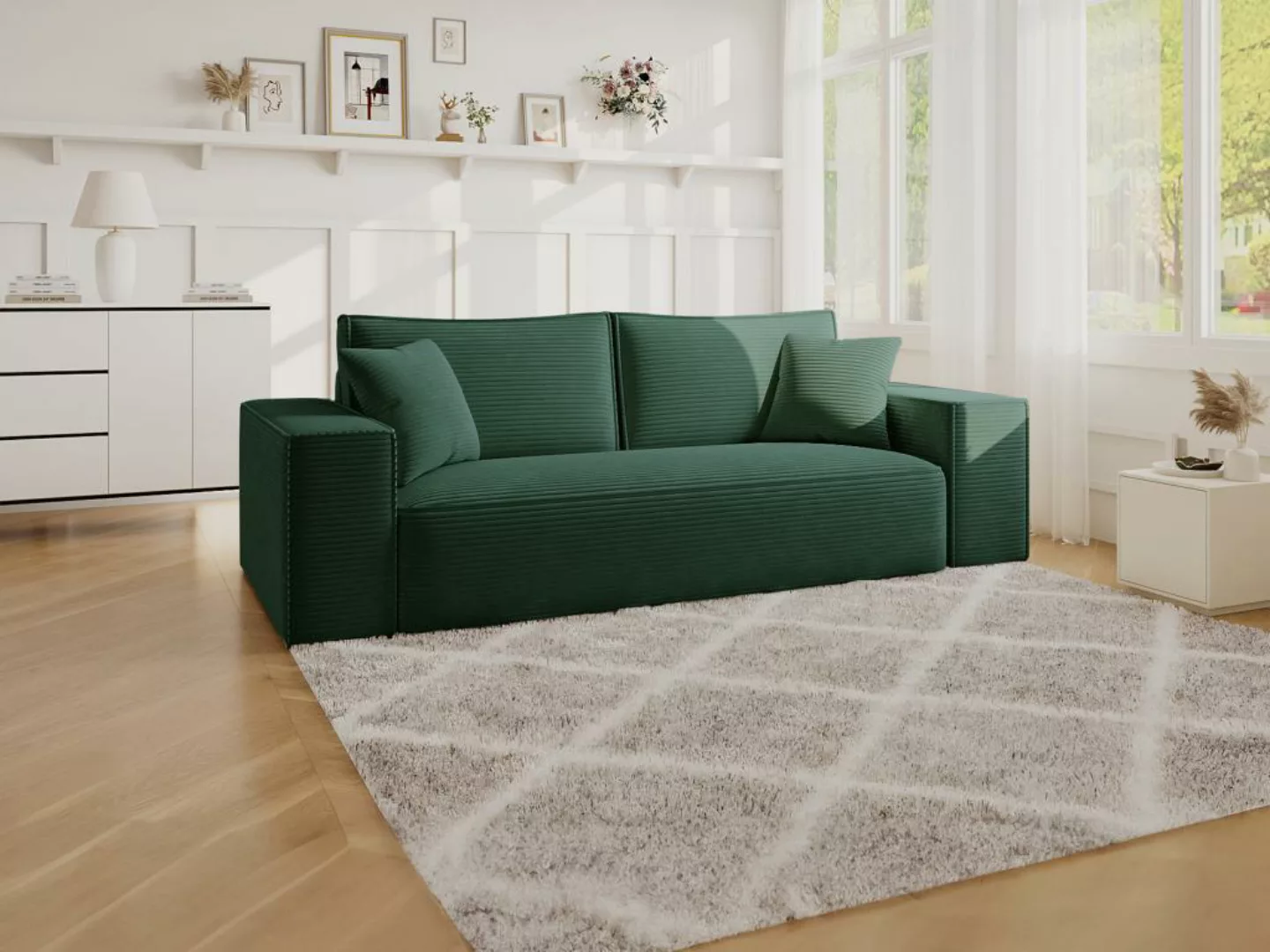 Sofa 4-Sitzer mit Matratze - Cord - Tannengrün - Liegefläche 160 cm - Matra günstig online kaufen