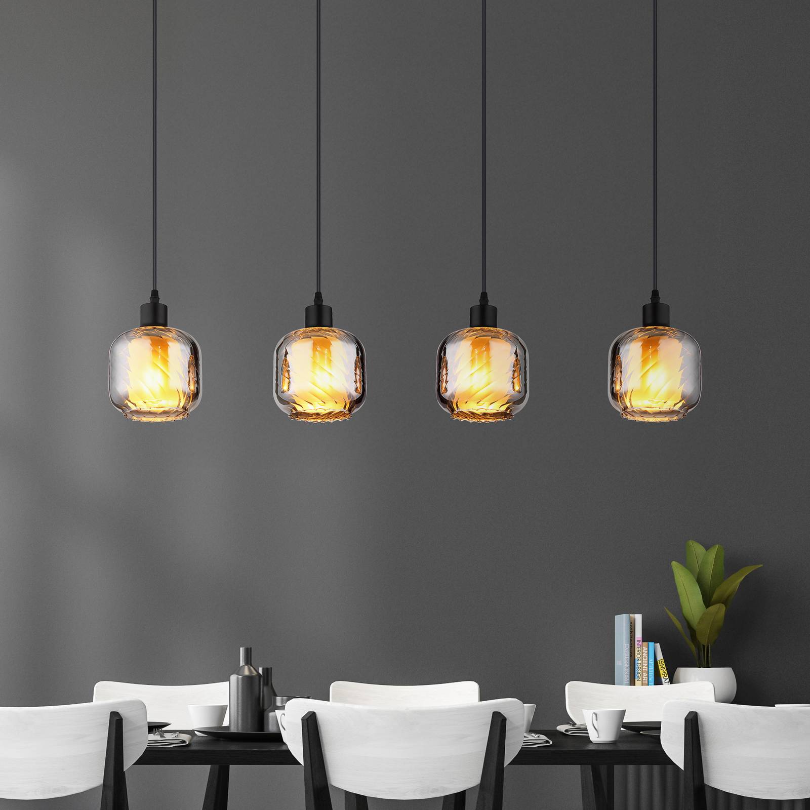 Hängelampe Xia, Länge 89 cm, rauchgrau, 4-flg., Glas günstig online kaufen