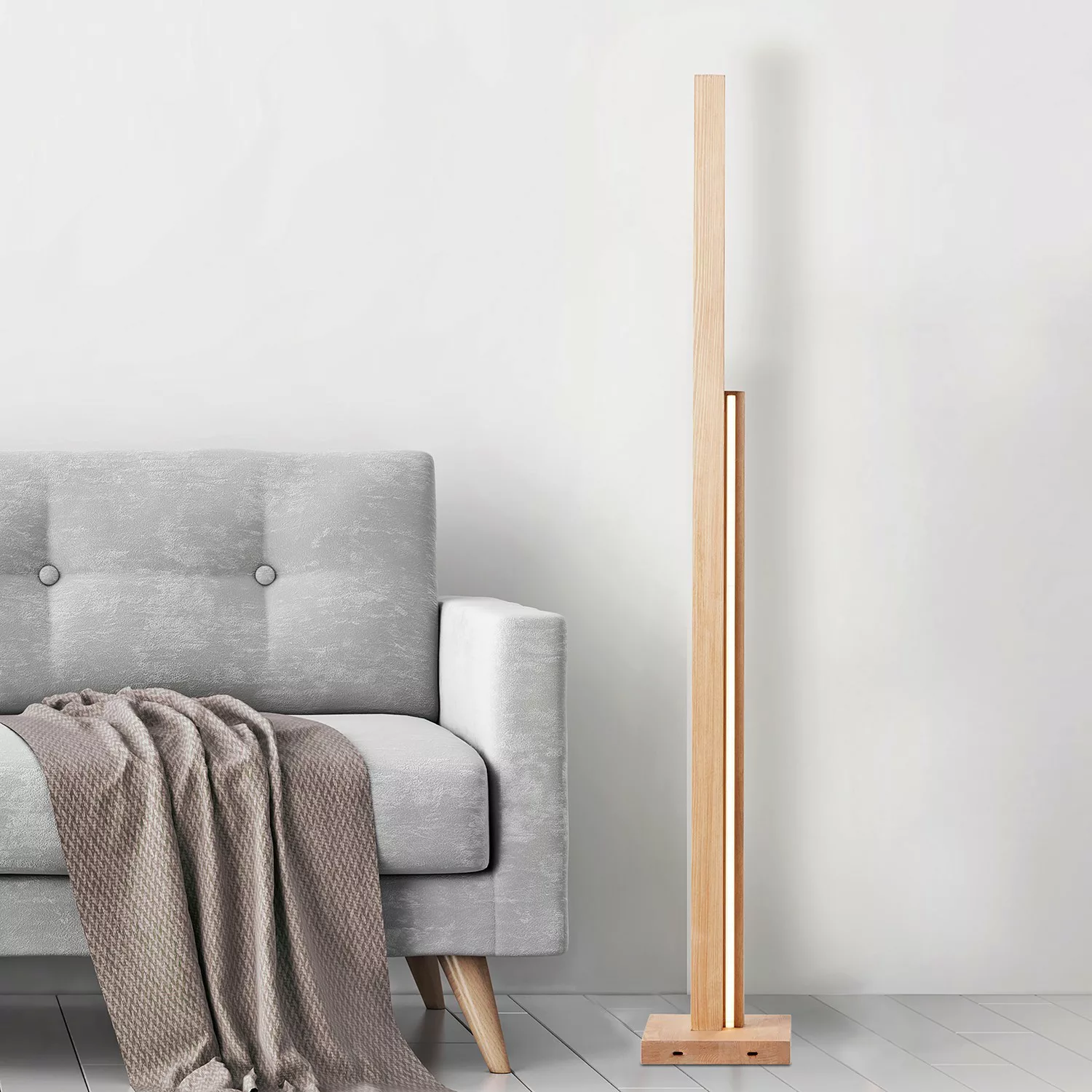 BRILLIANT CAYETANA LED Stehleuchte 156 cm Holz Kiefer braun gebeizt 2-Flamm günstig online kaufen