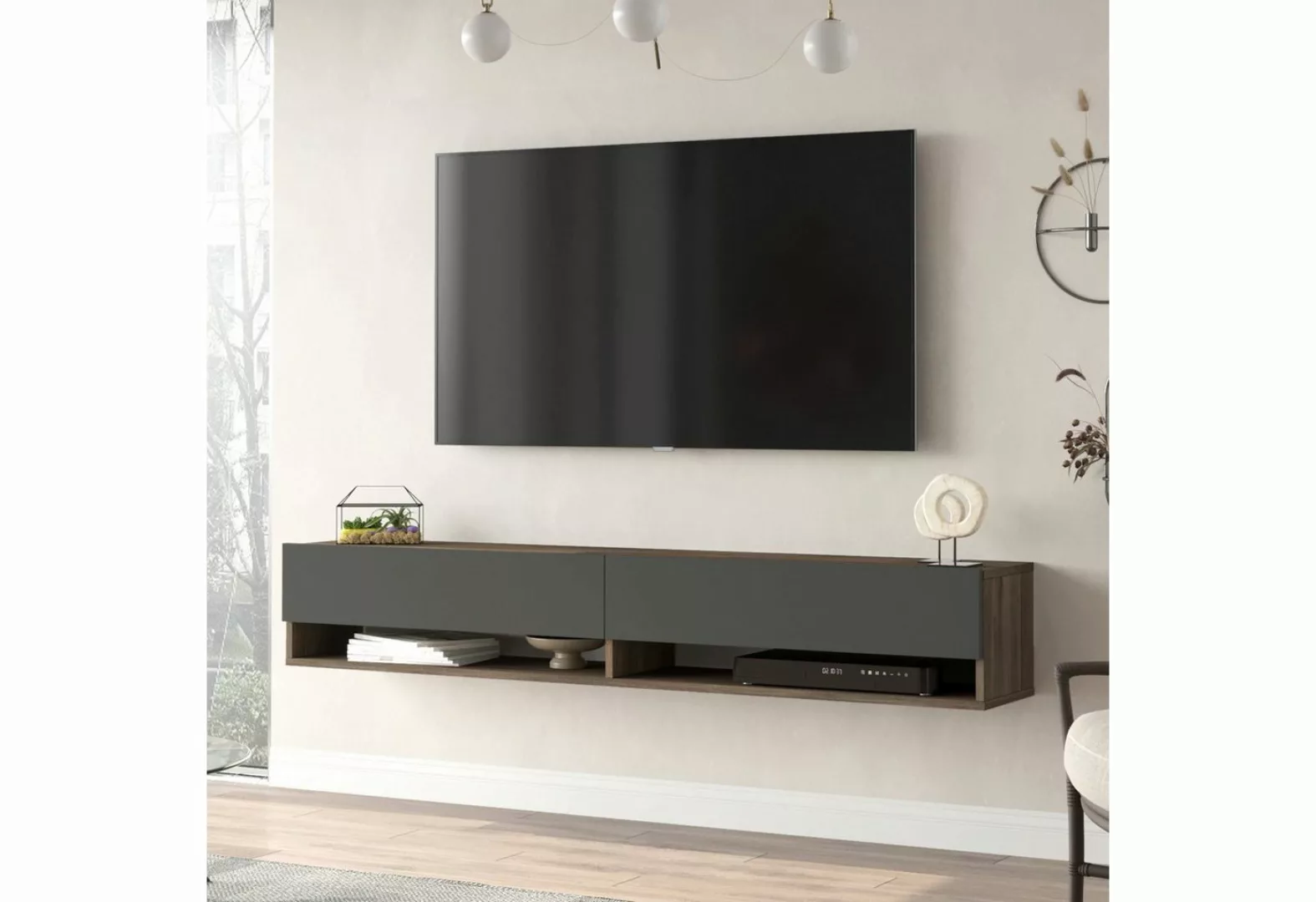 en.casa TV-Schrank »Laitila« TV Hängeboard 180x31,5x29,5cm Eiche dunkel/Ant günstig online kaufen