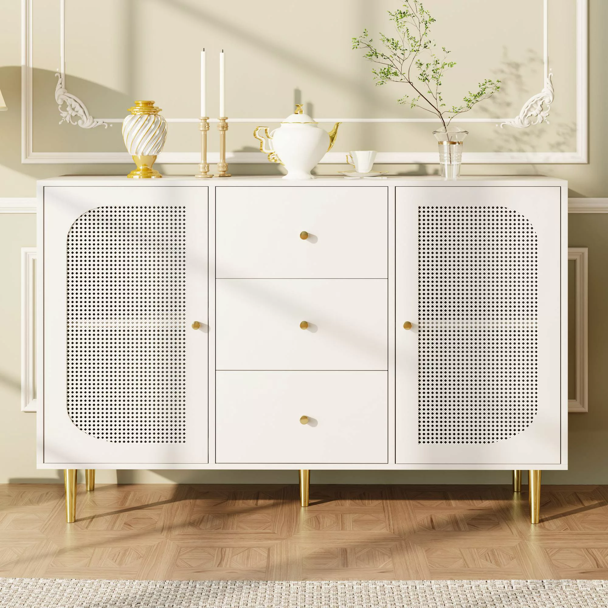Küchenschrank, Sideboard mit PE-Rattantüren, Aufbewahrungsschrank mit Schub günstig online kaufen