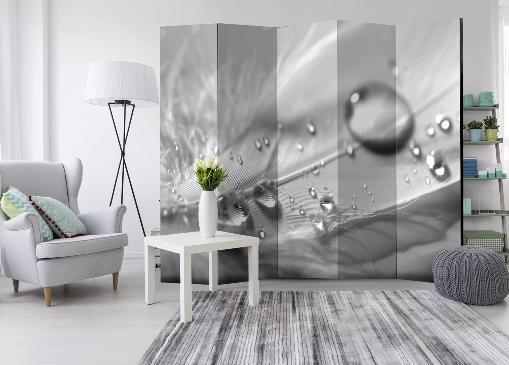 5-teiliges Paravent - Grey Feather Ii [room Dividers] günstig online kaufen