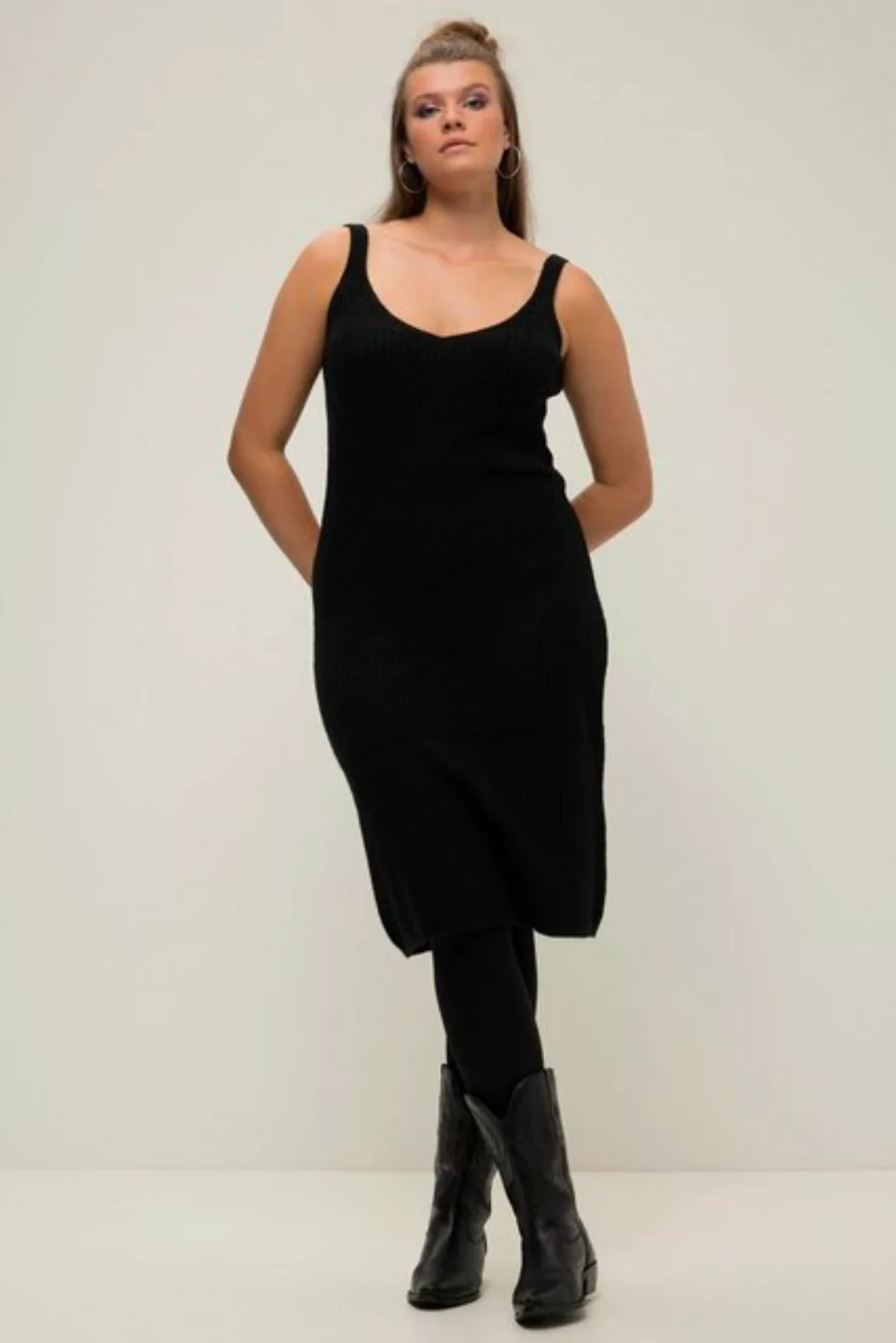 Studio Untold Jerseykleid Strickkleid Straight Shape Trägerform V-Ausschnit günstig online kaufen