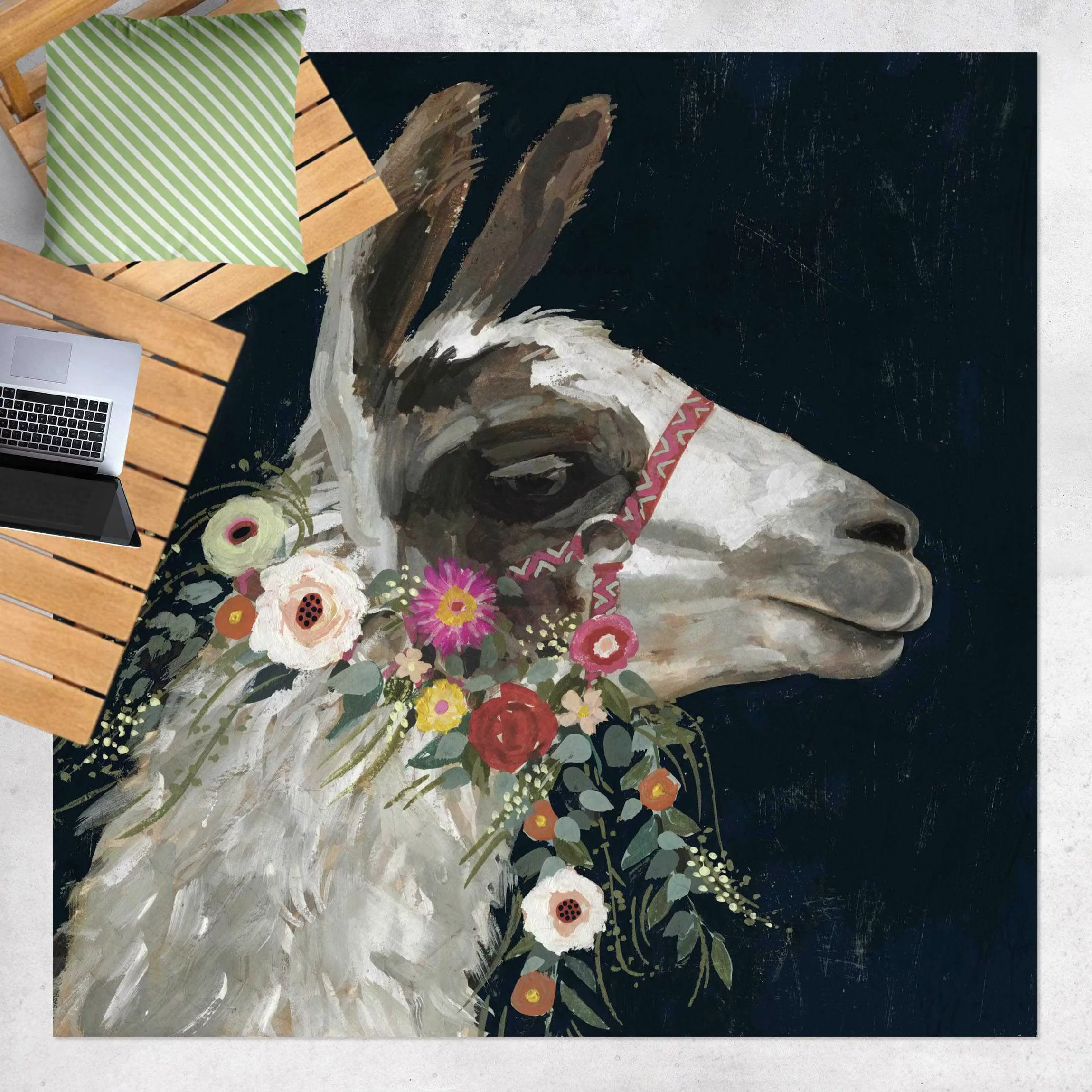 Vinyl-Teppich Lama mit Blumenschmuck I günstig online kaufen