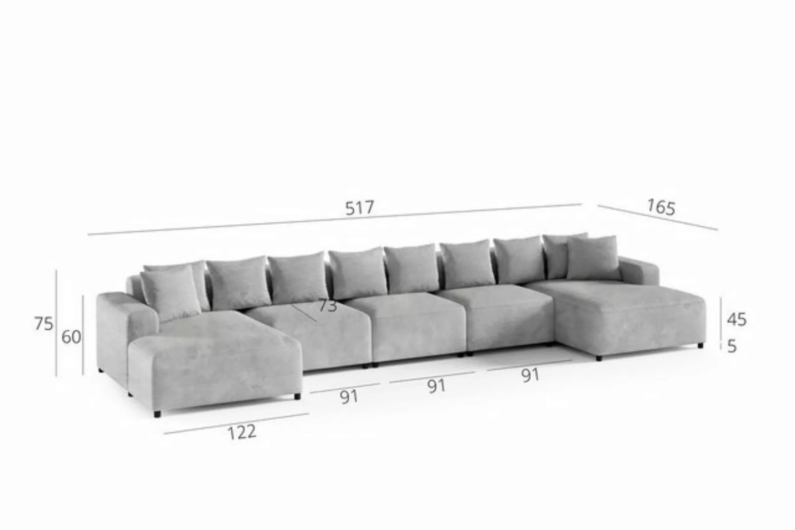 Fun Möbel Wohnlandschaft Sofa U-Form MEGAN XL in Stoff Poso, inkl. Zierkiss günstig online kaufen