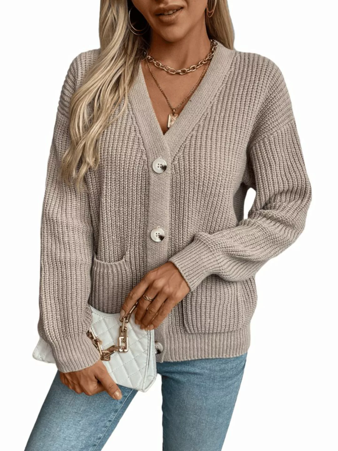 Nebelmeer Strickjacke Einfacher Herbst- und Winterdamen lockerer lässiger S günstig online kaufen