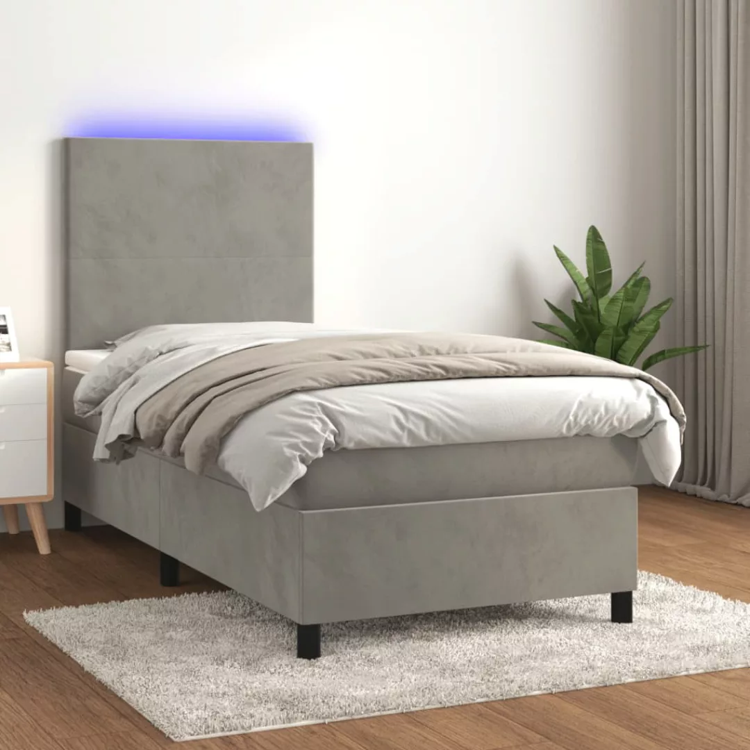 vidaXL Boxspringbett Boxspringbett mit Matratze LED Hellgrau 100x200 cm Sam günstig online kaufen