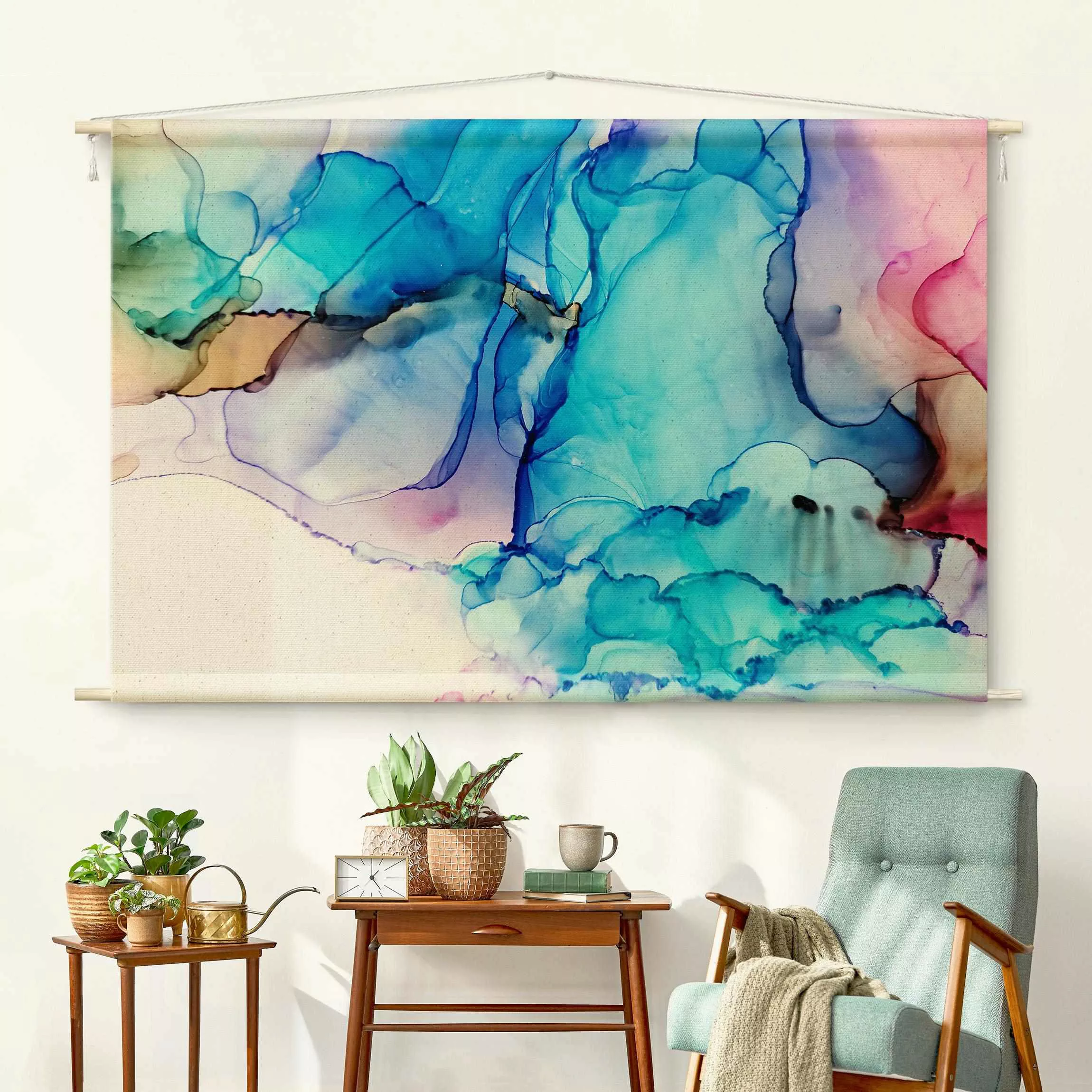 Wandteppich Farbkomposition in Blau und Pink günstig online kaufen