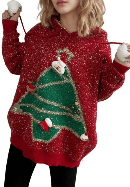 YRIIOMO Strickpullover Retro Strickpullover mit Weihnachtsbaum, Kapuze, für günstig online kaufen