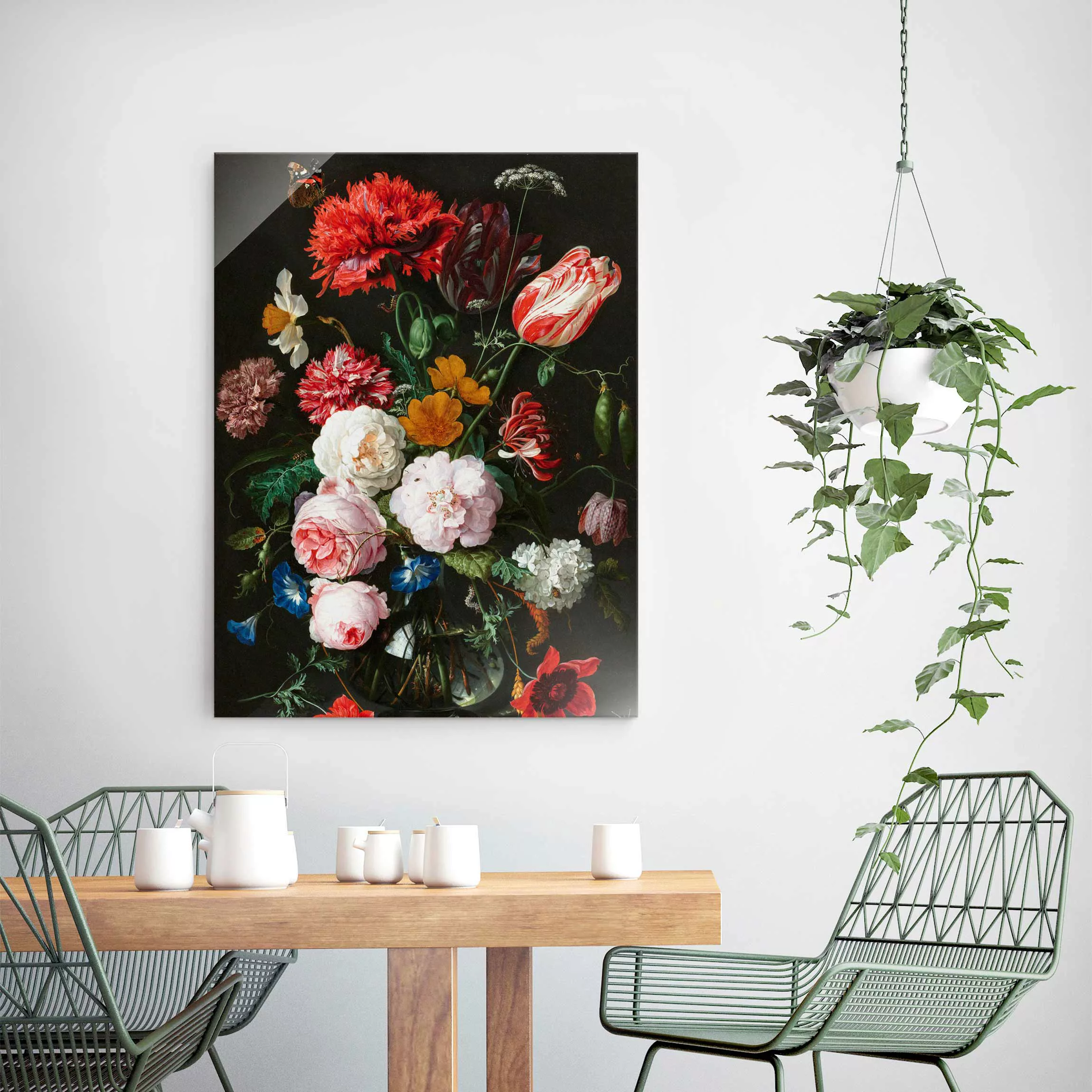 Glasbild - Hochformat Jan Davidsz de Heem - Stillleben mit Blumen in einer günstig online kaufen