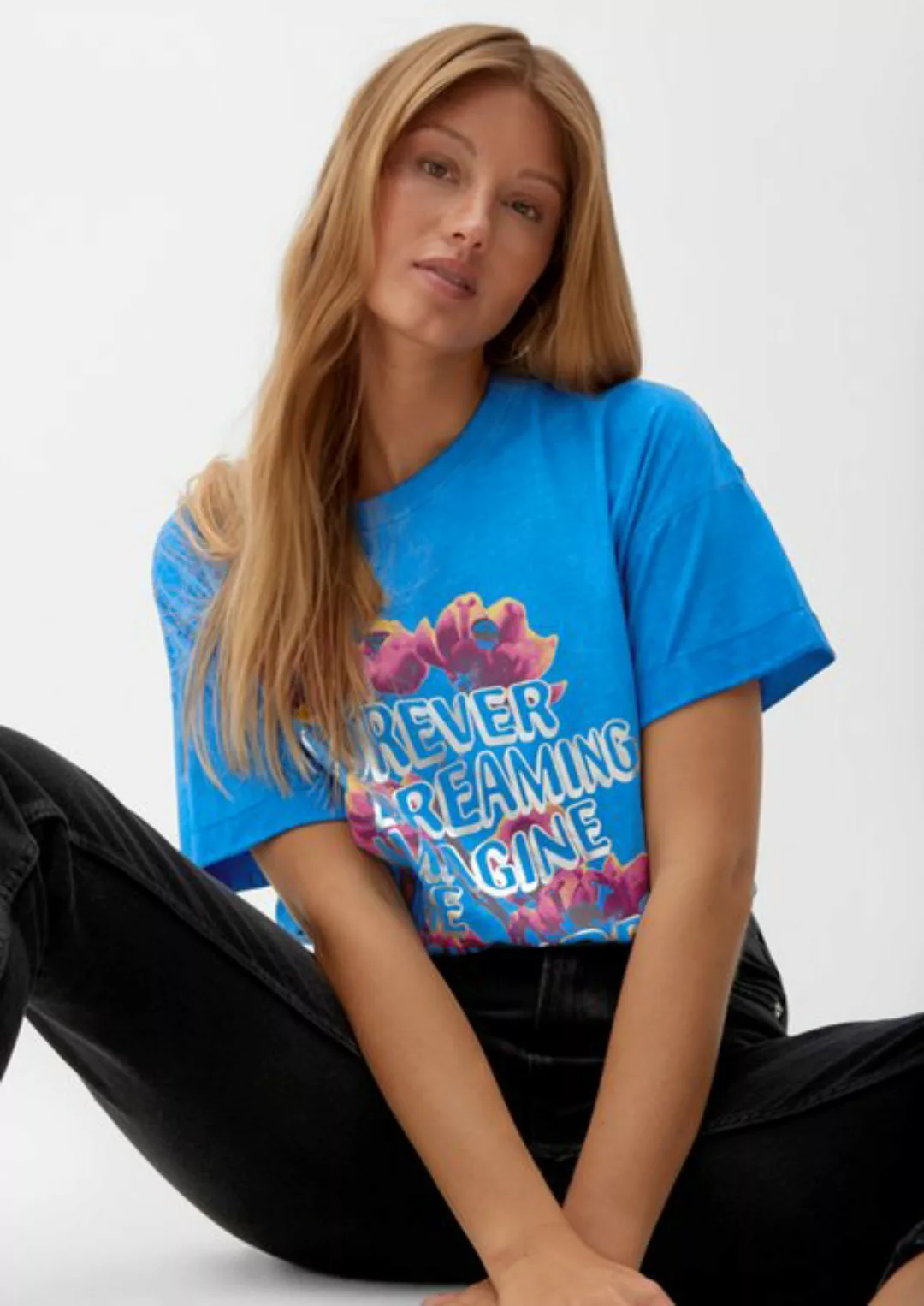 QS Kurzarmshirt T-Shirt mit Frontprint Waschung günstig online kaufen