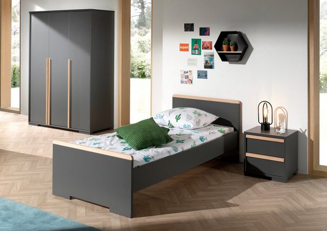 Natur24 Kinderbett London Set 3-tlg Einzelbett Nachtkonsole Kleiderschrank günstig online kaufen