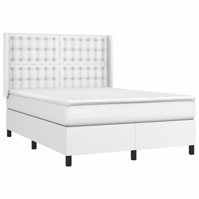 vidaXL Bett Boxspringbett mit Matratze & LED Weiß 140x200 cm Kunstleder günstig online kaufen