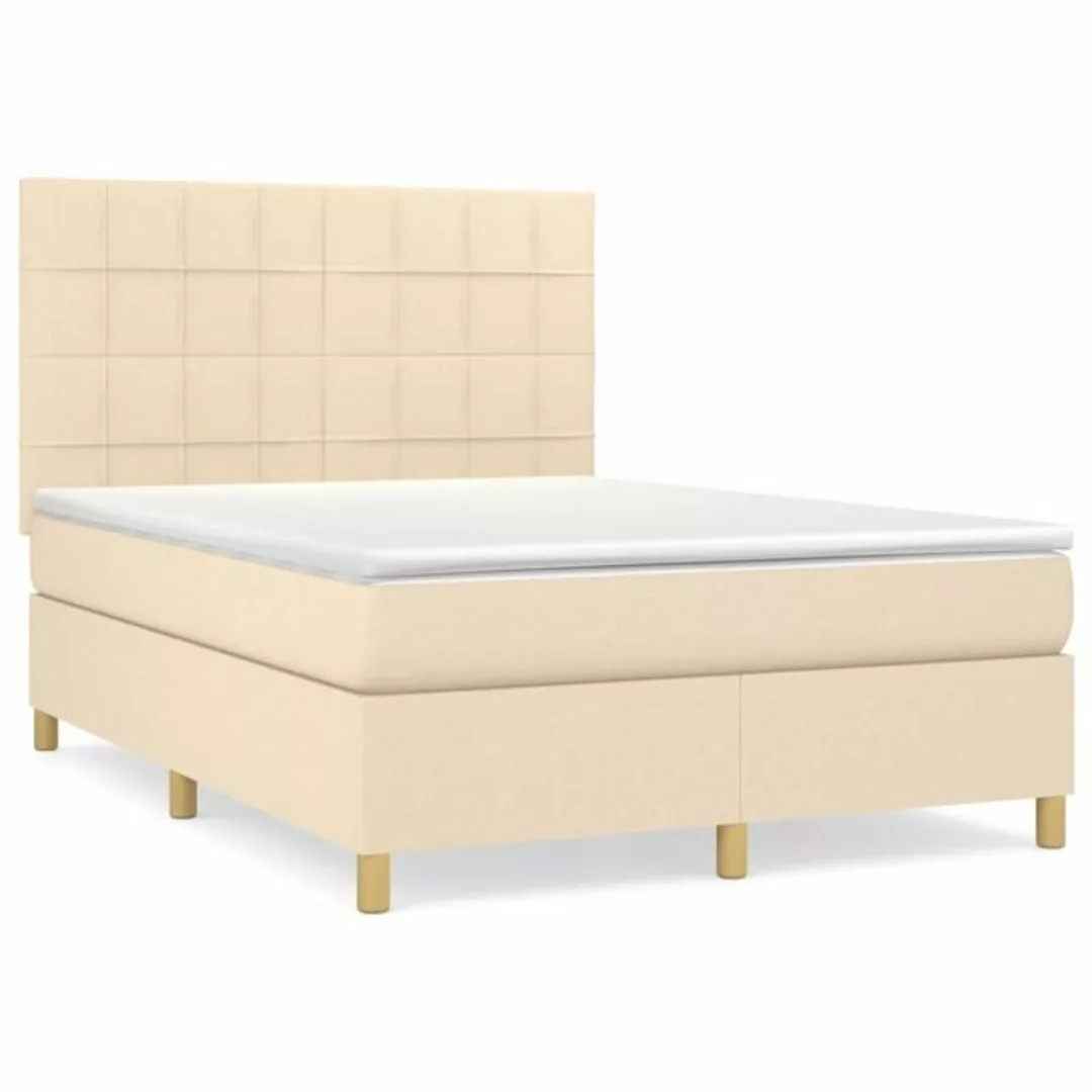 vidaXL Boxspringbett Boxspringbett mit Matratze Creme 140x200 cm Stoff Bett günstig online kaufen