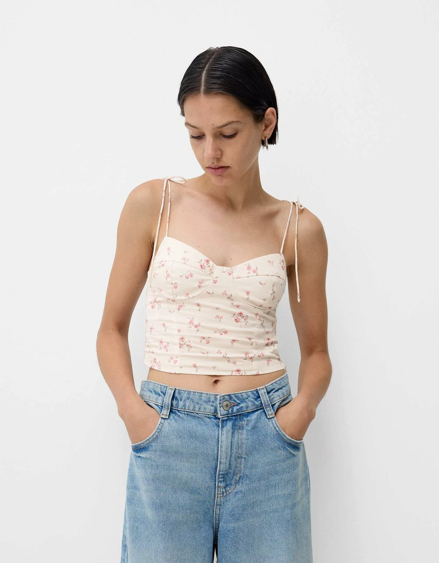 Bershka Cropped-Top Mit Bändern Und Schleife Damen M Kombiniert günstig online kaufen