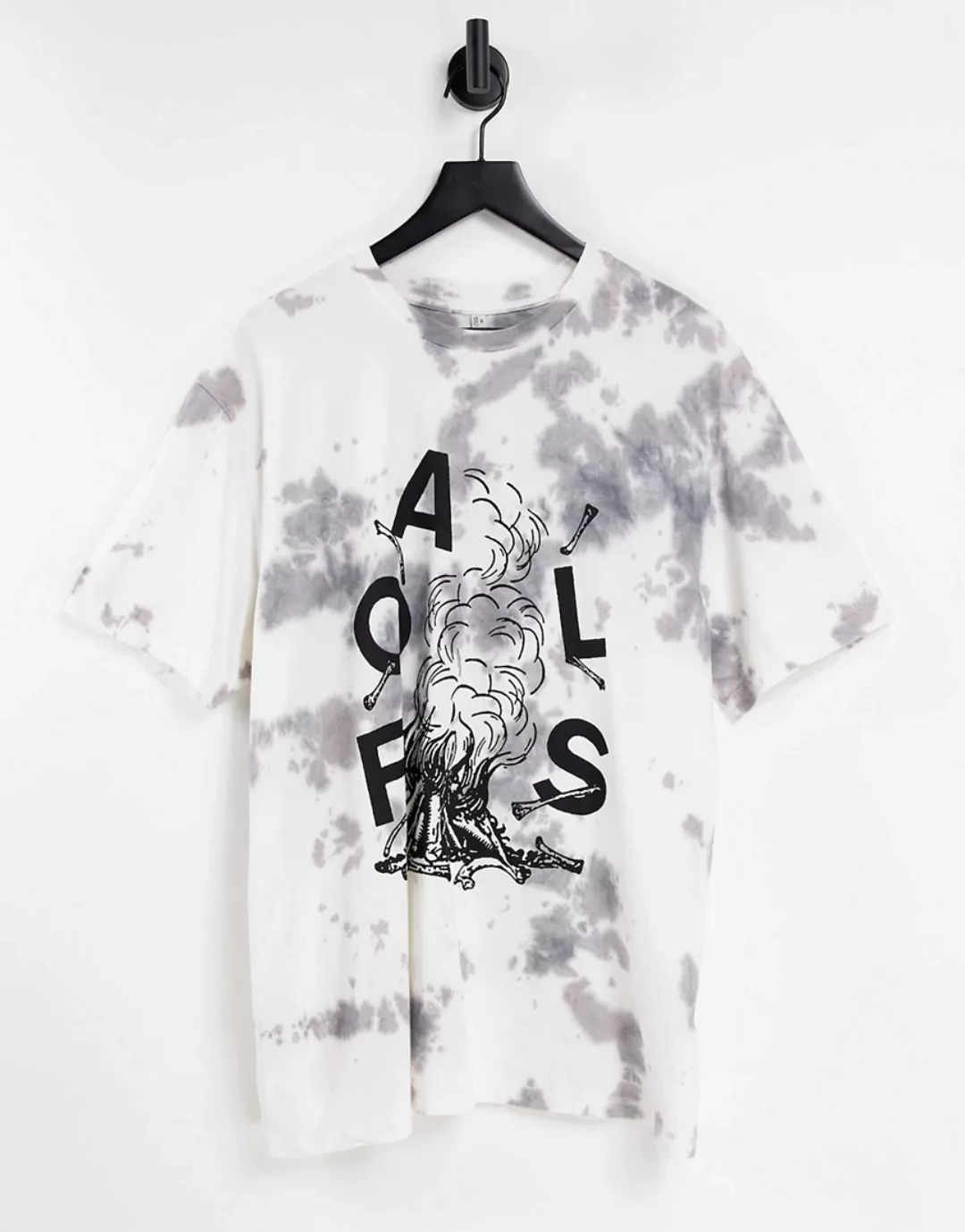 Topman – Oversize-T-Shirt in Grau mit Batikmuster und „Foals“- Feuerprint günstig online kaufen