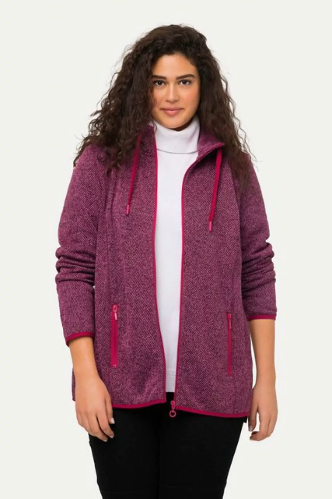 Ulla Popken Sweatjacke Sweatjacke Stehkragen farbige Nähte Zipptaschen günstig online kaufen