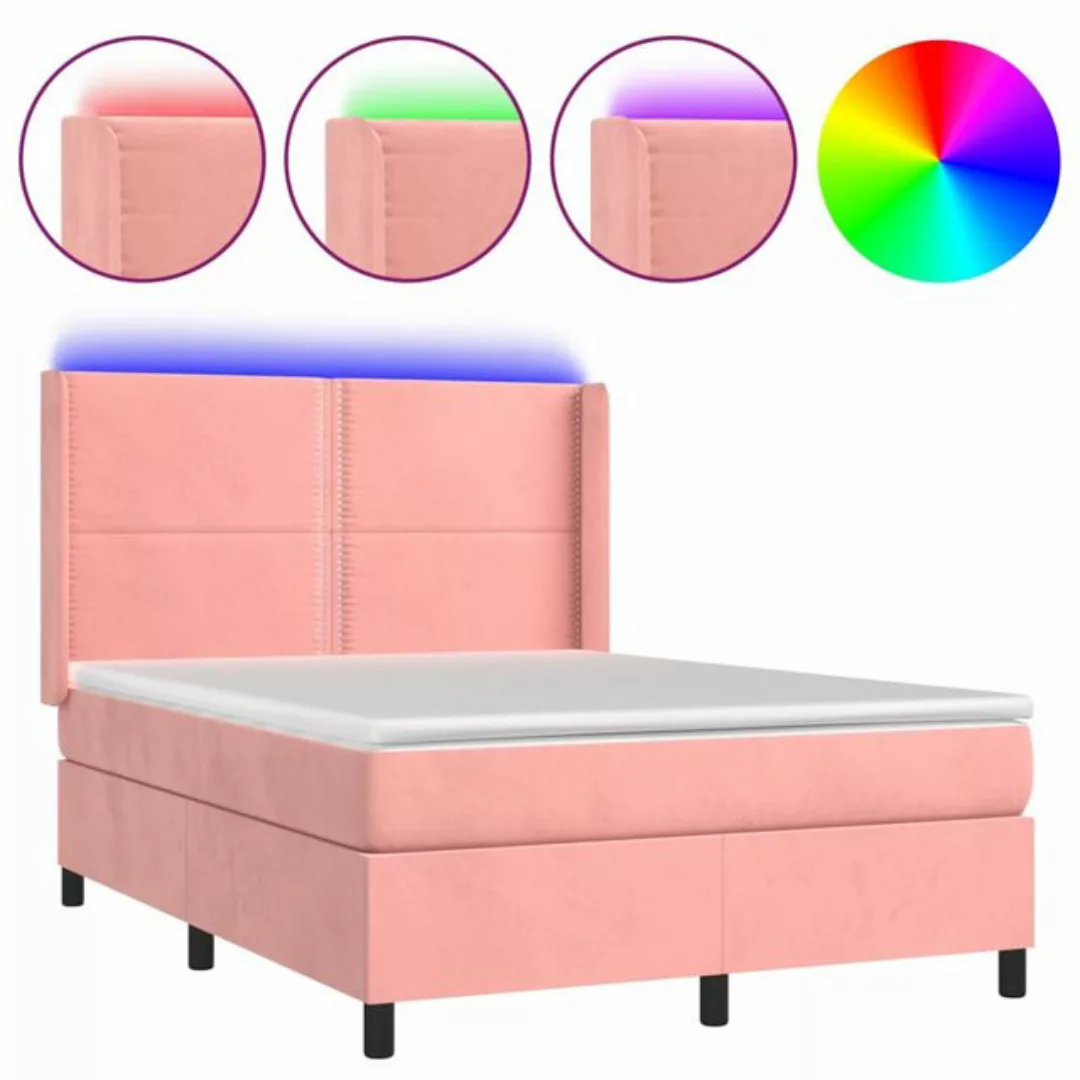 vidaXL Boxspringbett Boxspringbett mit Matratze und LED Samt (140 x 190 cm, günstig online kaufen