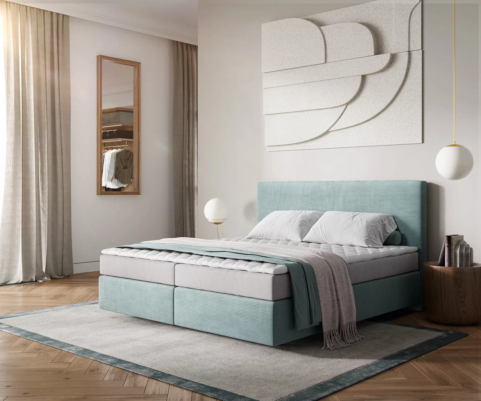 DELIFE Boxspringbett Dream-Well, Cord Pastellblau 180x200 cm mit Matratze u günstig online kaufen