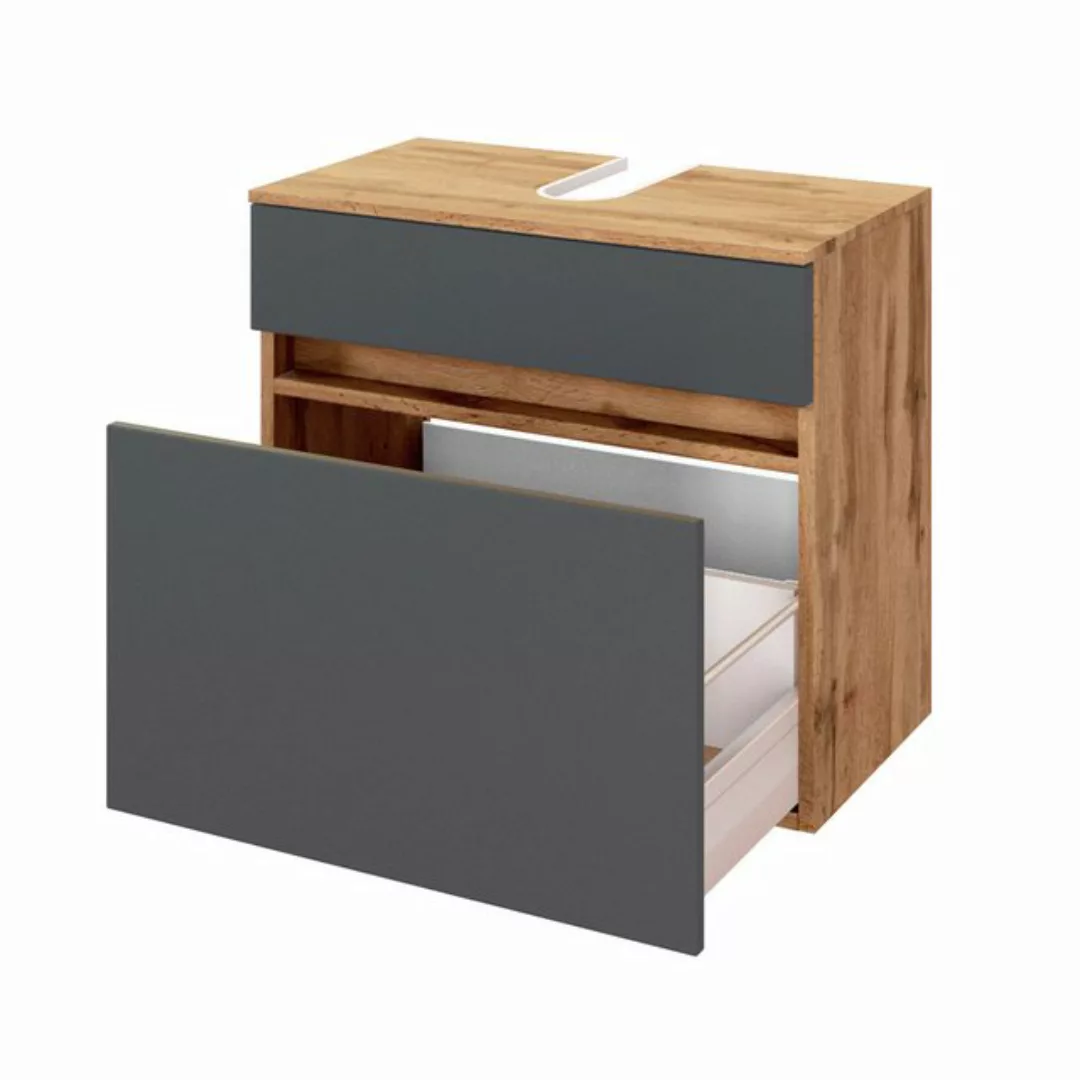 Lomadox Waschbeckenschrank Badmöbel 60 cm in Wotaneiche Nb. mit matt grau, günstig online kaufen