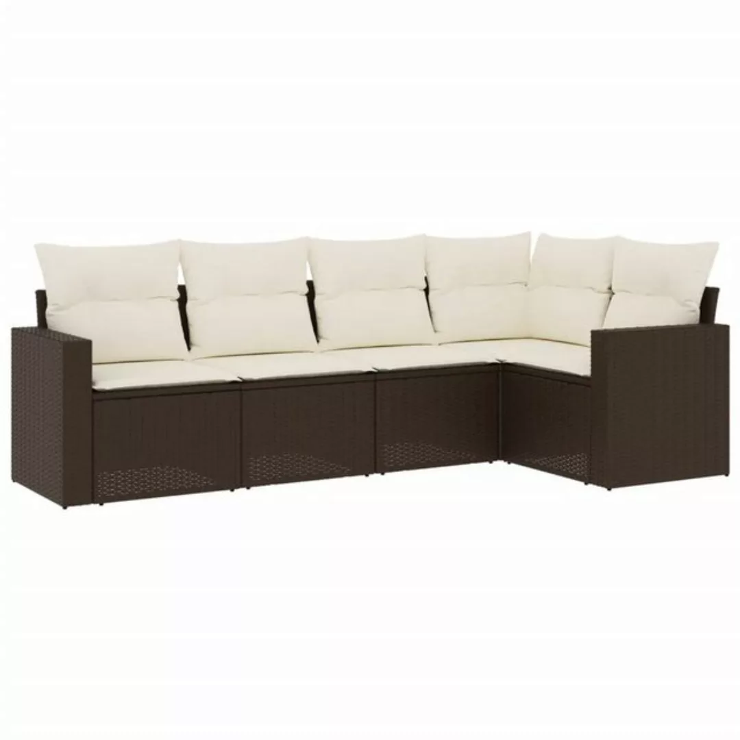 vidaXL Sofaelement 5-tlg. Garten-Sofagarnitur mit Kissen Braun Poly Rattan günstig online kaufen