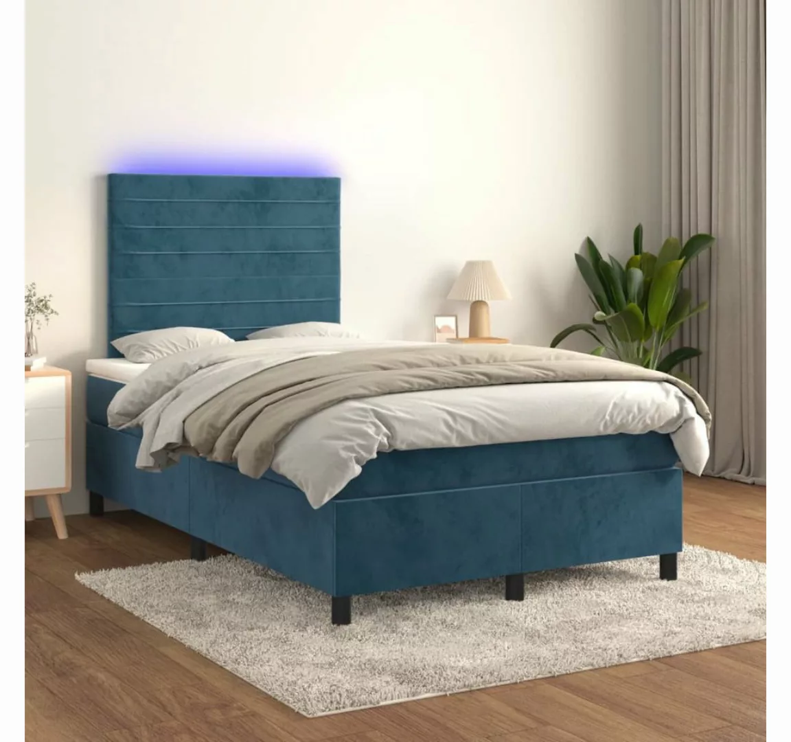 vidaXL Boxspringbett Boxspringbett mit Matratze LED Dunkelblau 120x200 cm S günstig online kaufen