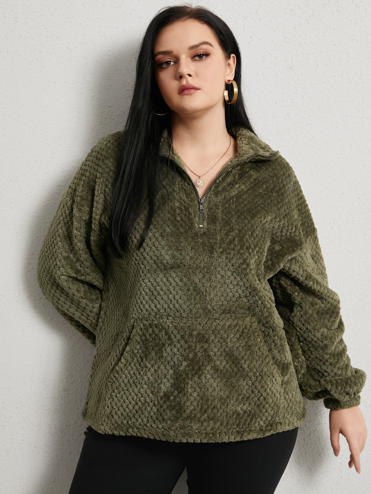 YOINS Plus Size Sweatshirt mit Reverskragen und Reißverschluss vorne günstig online kaufen