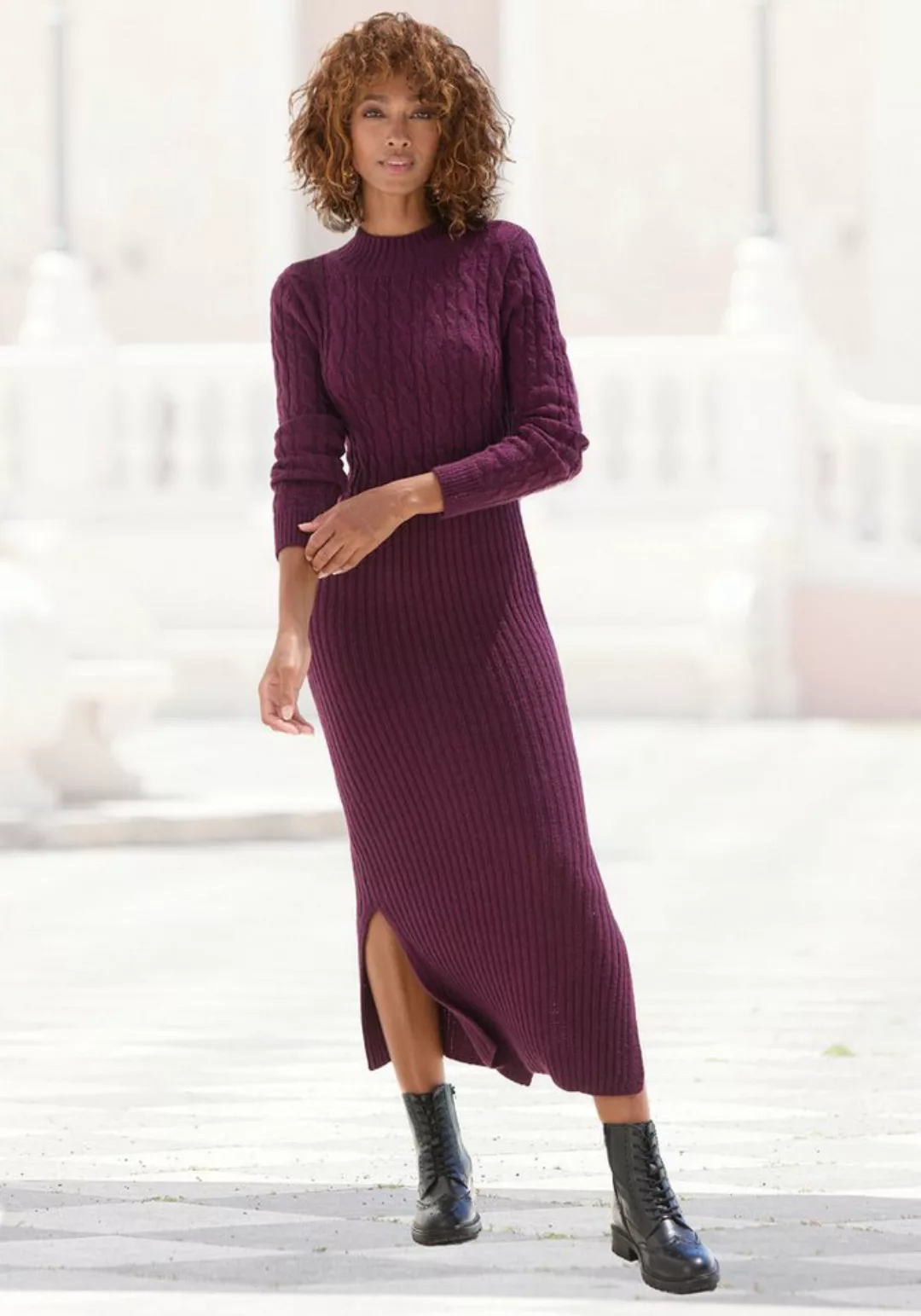 LASCANA Strickkleid mit Zopfmuster, figurbetont, Pulloverkleid, herbstlich günstig online kaufen