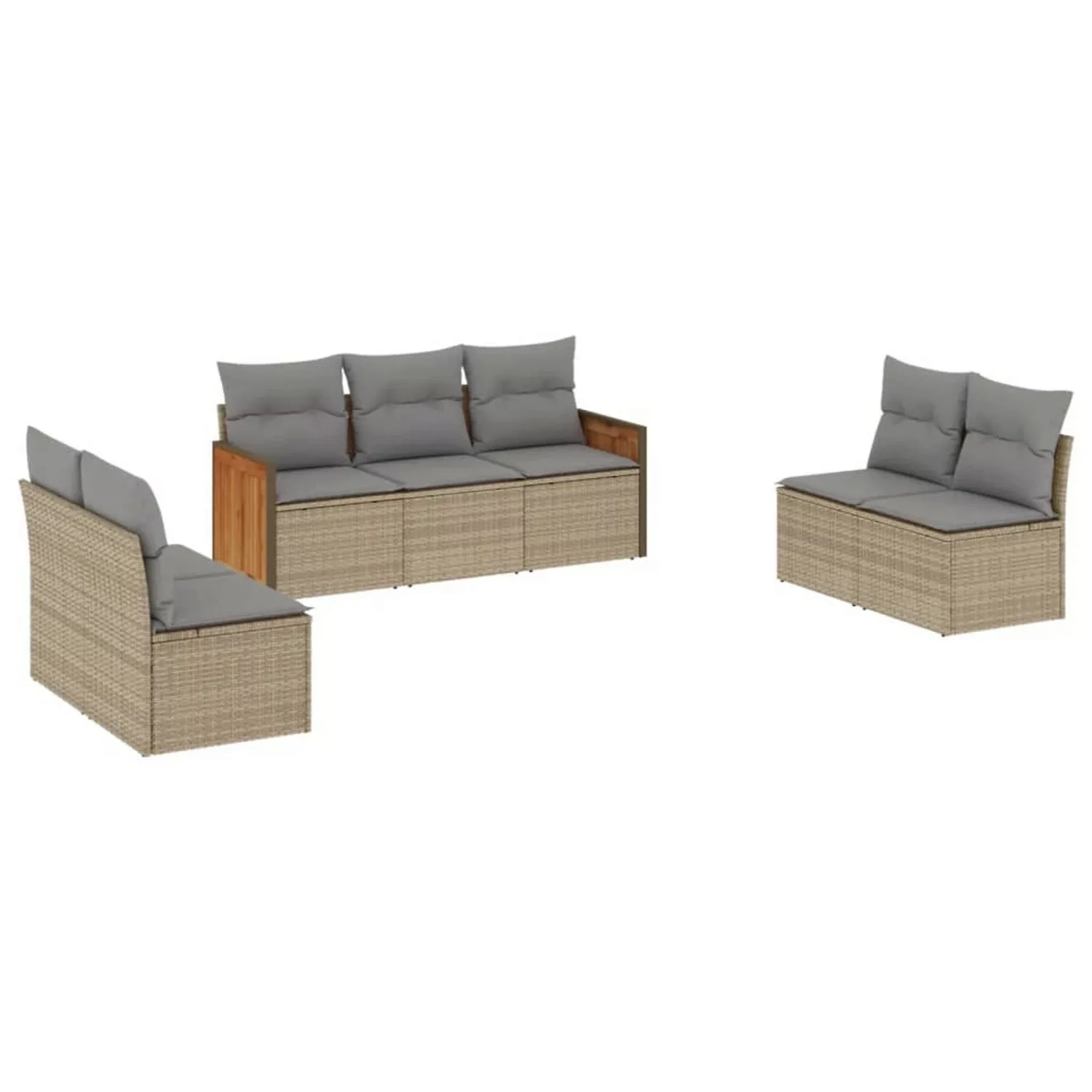 vidaXL 7-tlg Garten-Sofagarnitur mit Kissen Beige Poly Rattan Modell 160 günstig online kaufen