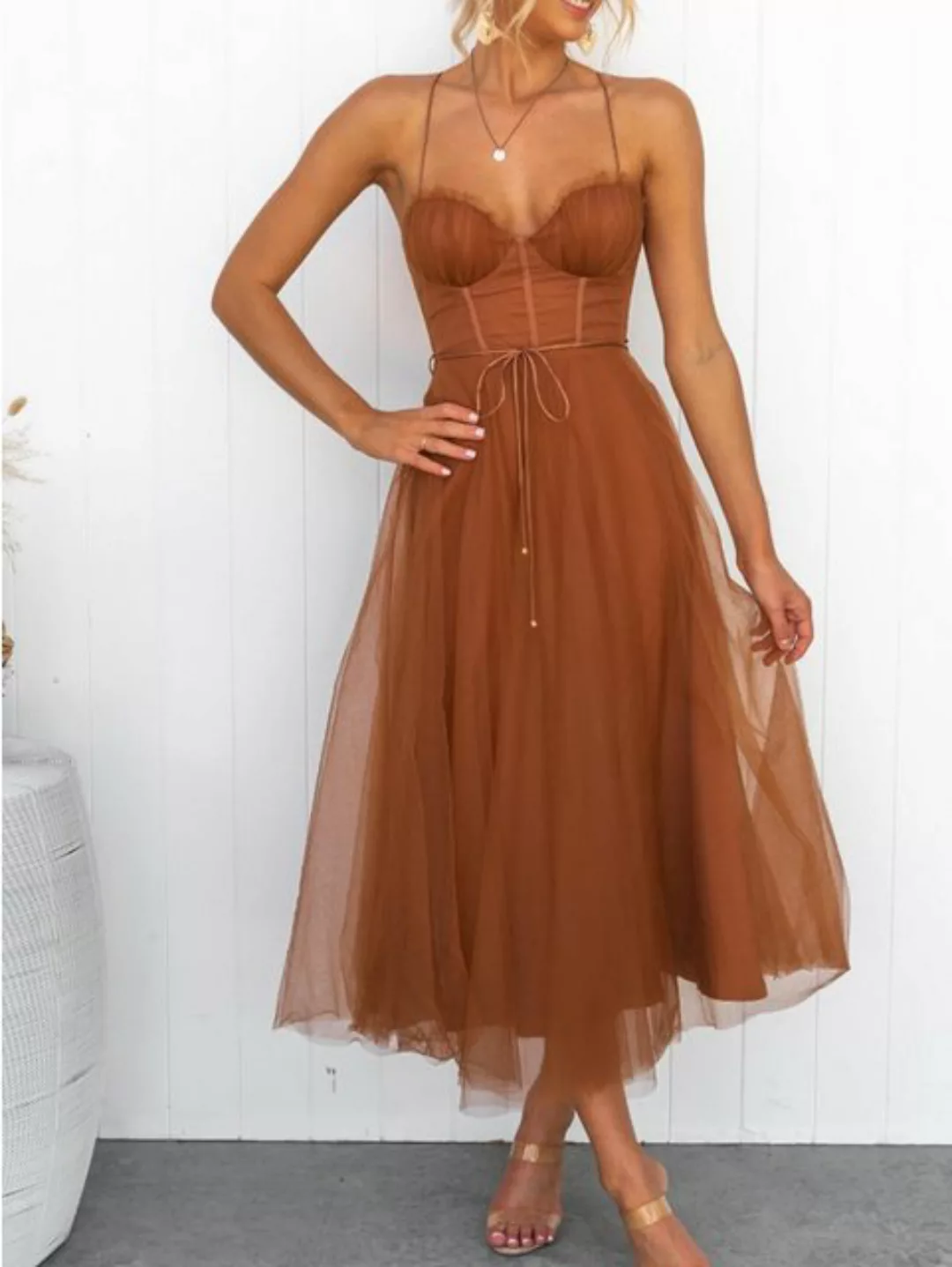 ZWY Abendkleid Dirndl Kleid Modisches Temperament Sexy Straps Mesh Party Ab günstig online kaufen