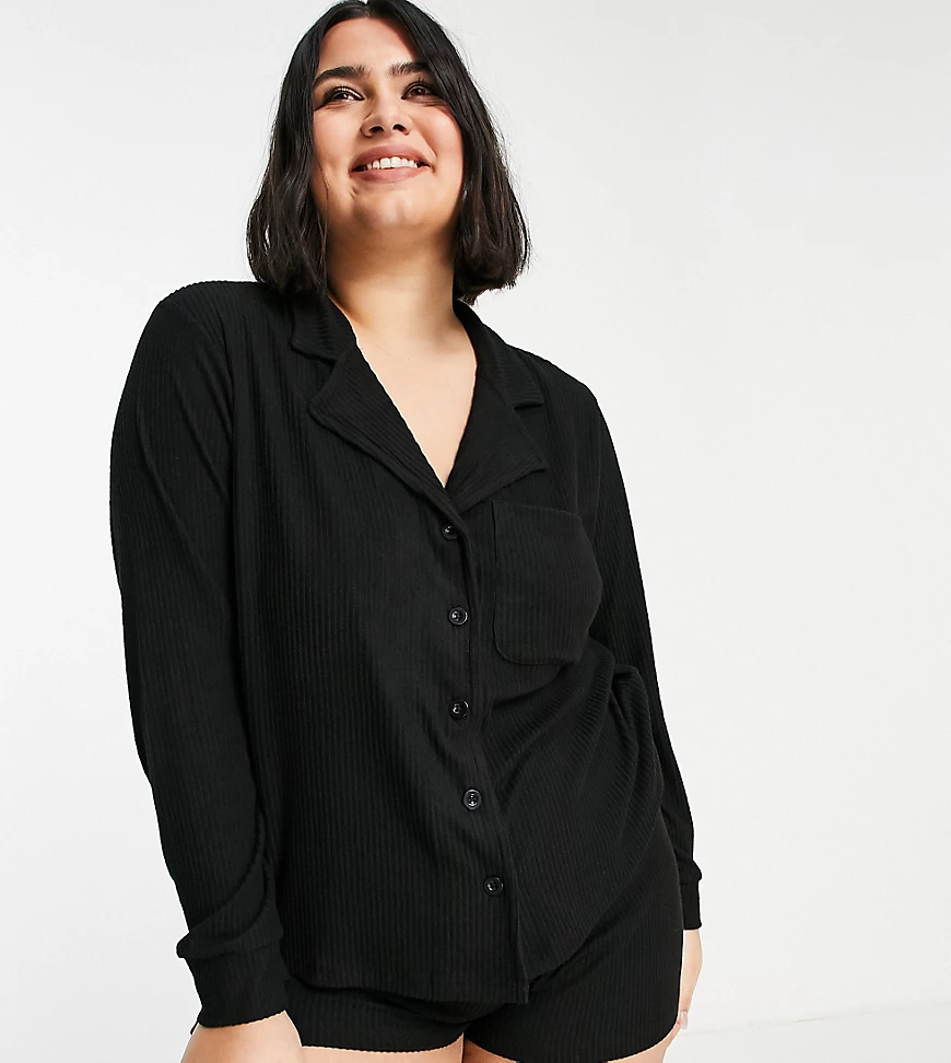 ASOS DESIGN Curve – Pyjama in Schwarz mit Shirt und Shorts aus superweichem günstig online kaufen